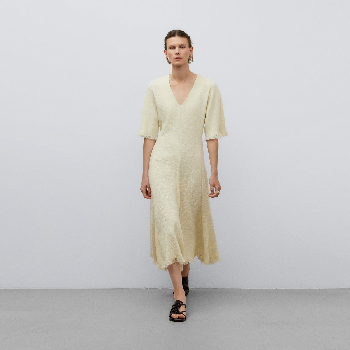Ecru Dress With Frayed Hem