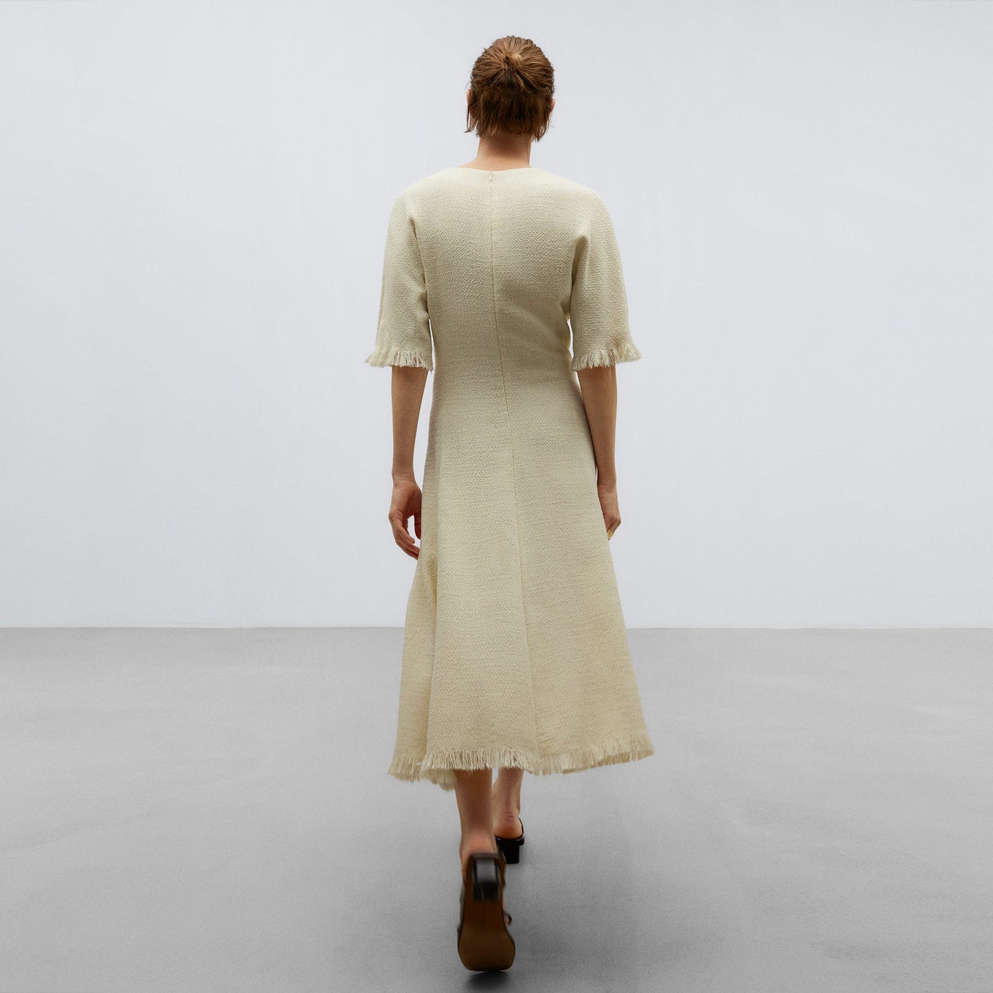 Ecru Dress With Frayed Hem