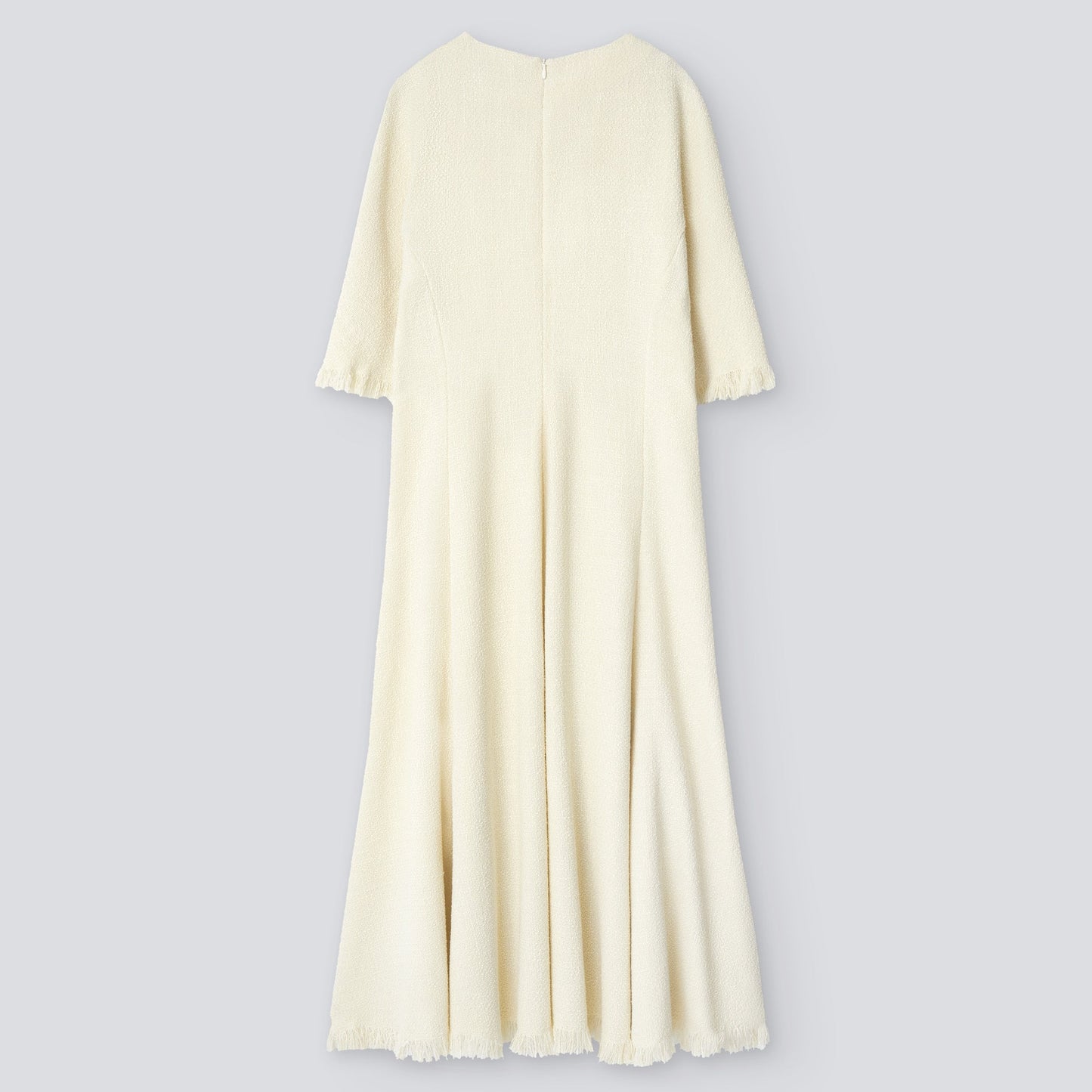 Ecru Dress With Frayed Hem