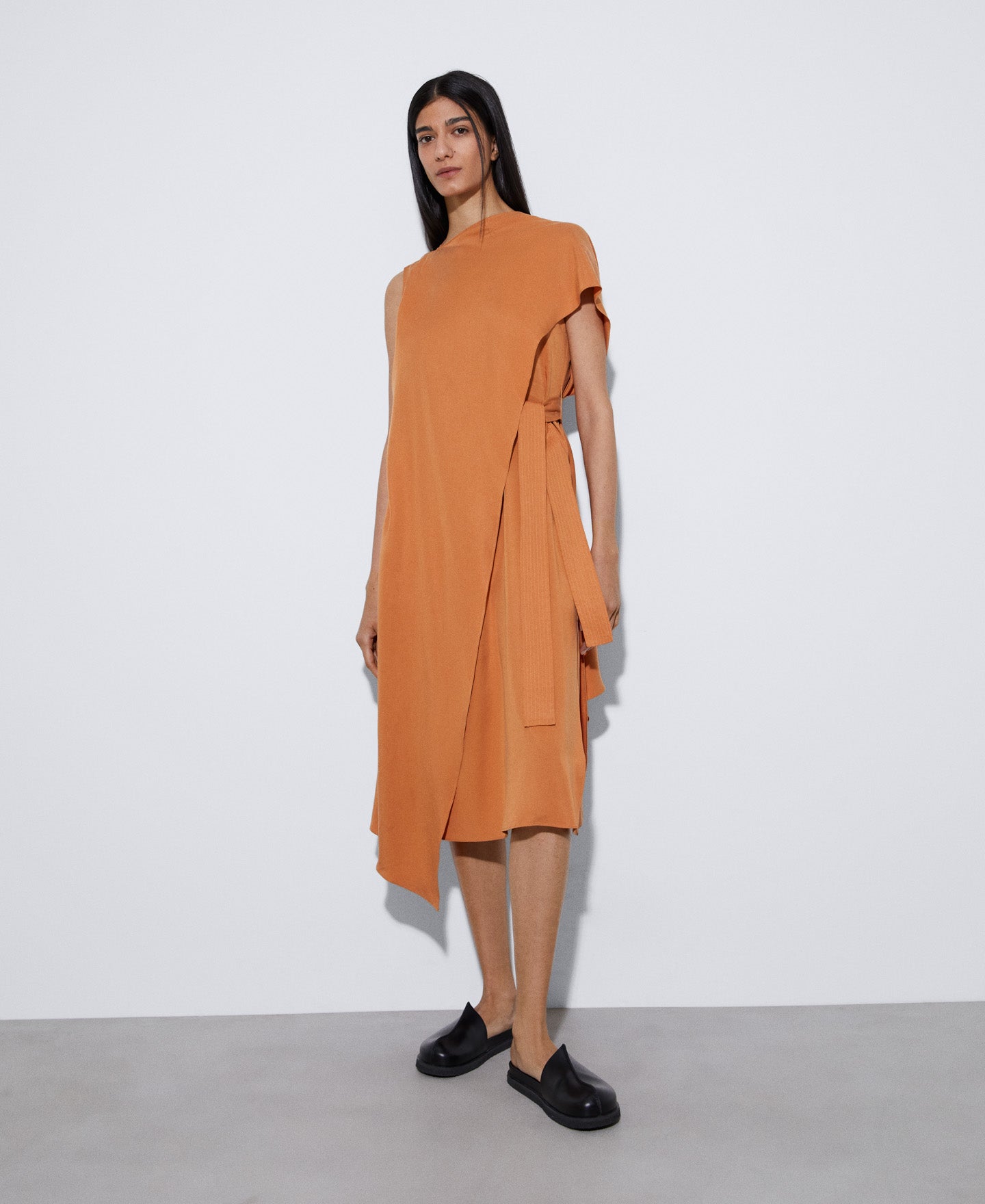 Orange Draped Tencel™ Lyocell™ Dress