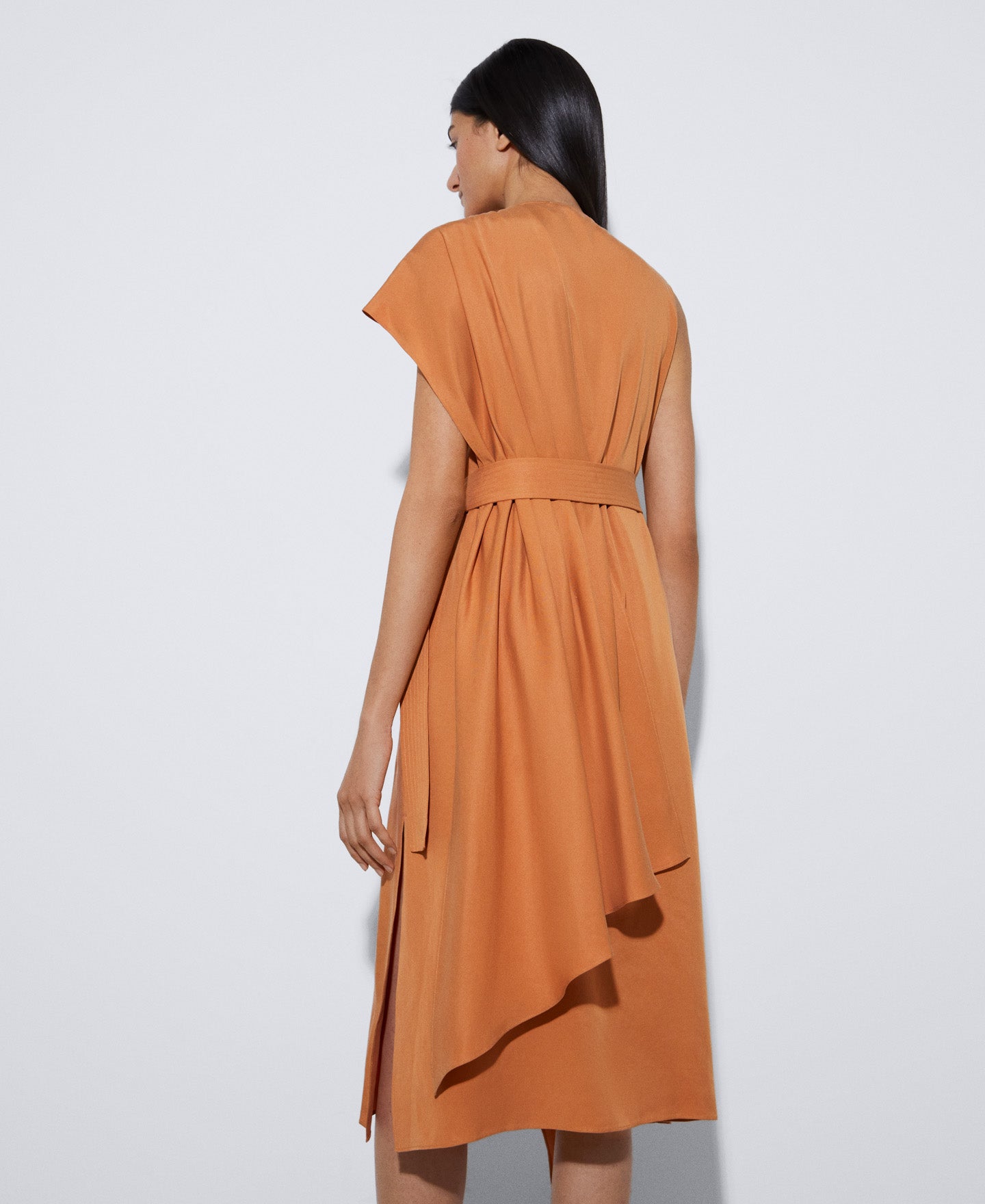 Orange Draped Tencel™ Lyocell™ Dress