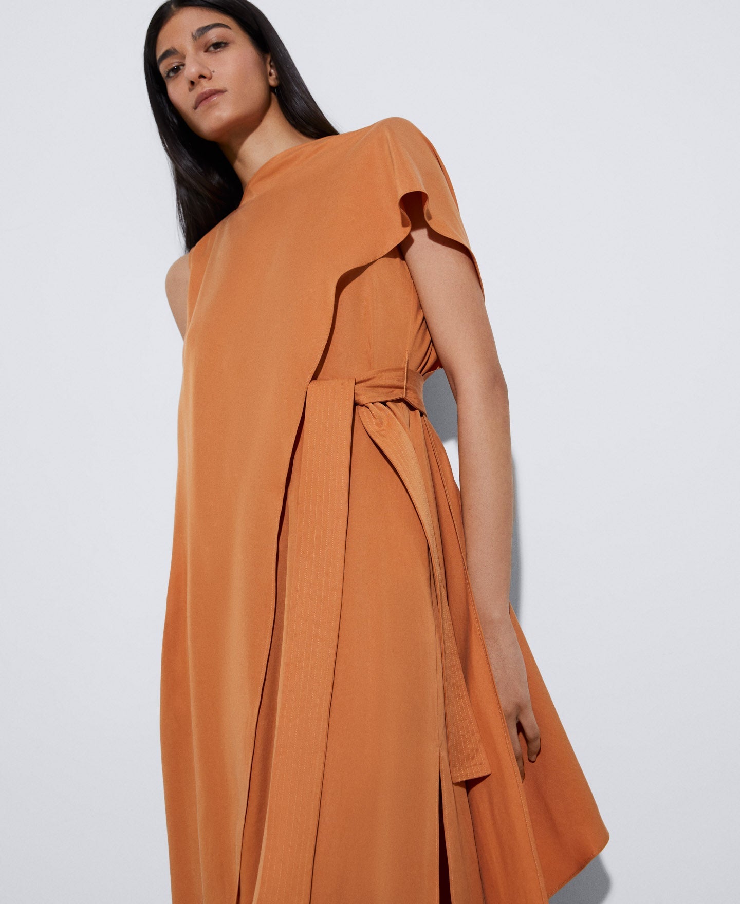 Orange Draped Tencel™ Lyocell™ Dress