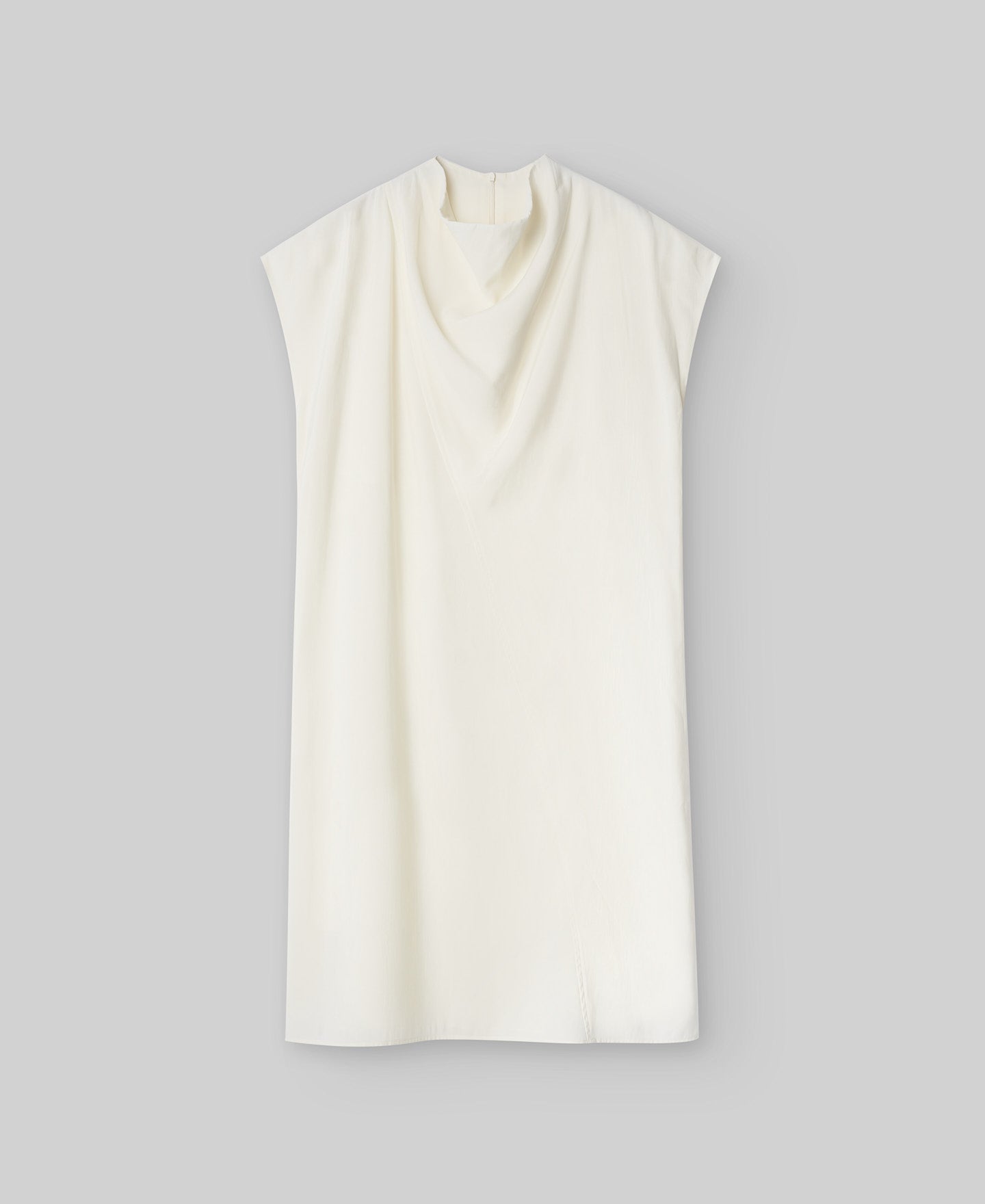 Draped Collar Straight Dress in Ecru