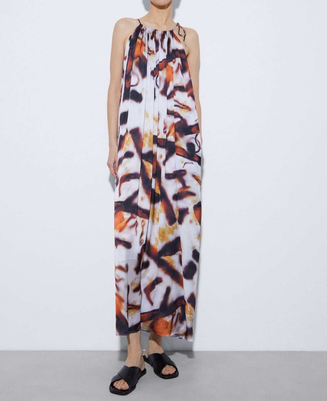 Yellow Print Halter Neck Long Dress