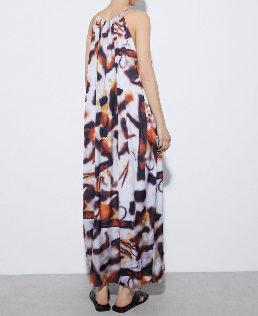 Yellow Print Halter Neck Long Dress