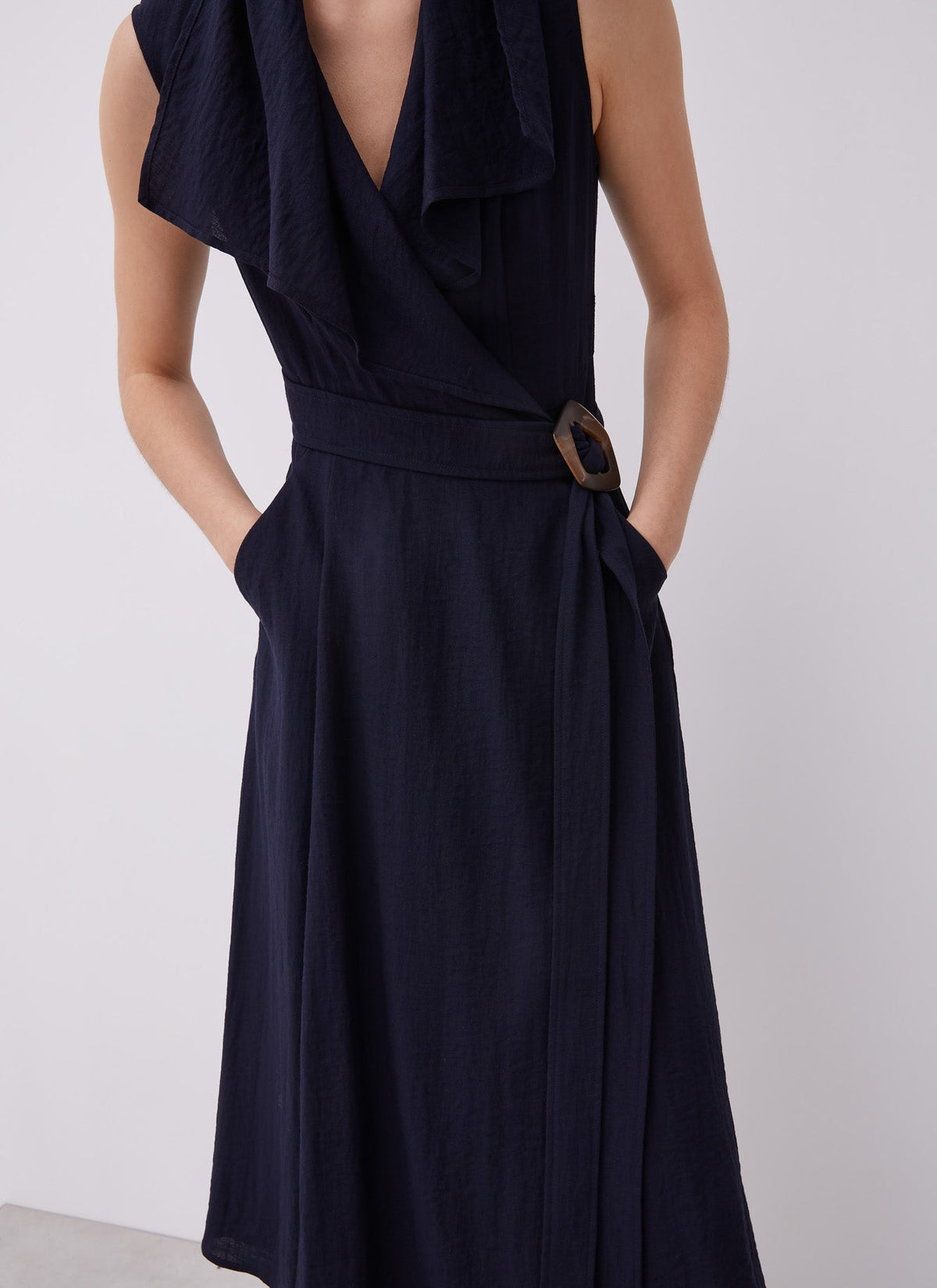 Navy Blue Midi Wrap Dress