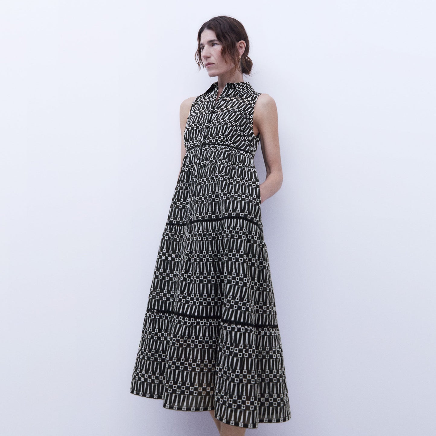 Monochrome Printed Cotton Shirt Dress