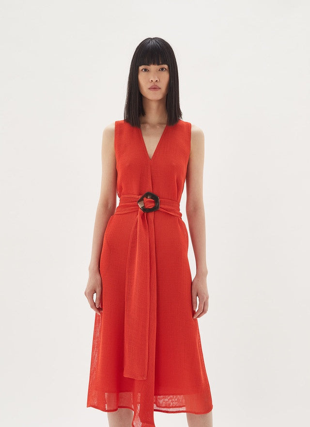 Textured Midi Dress With Belt