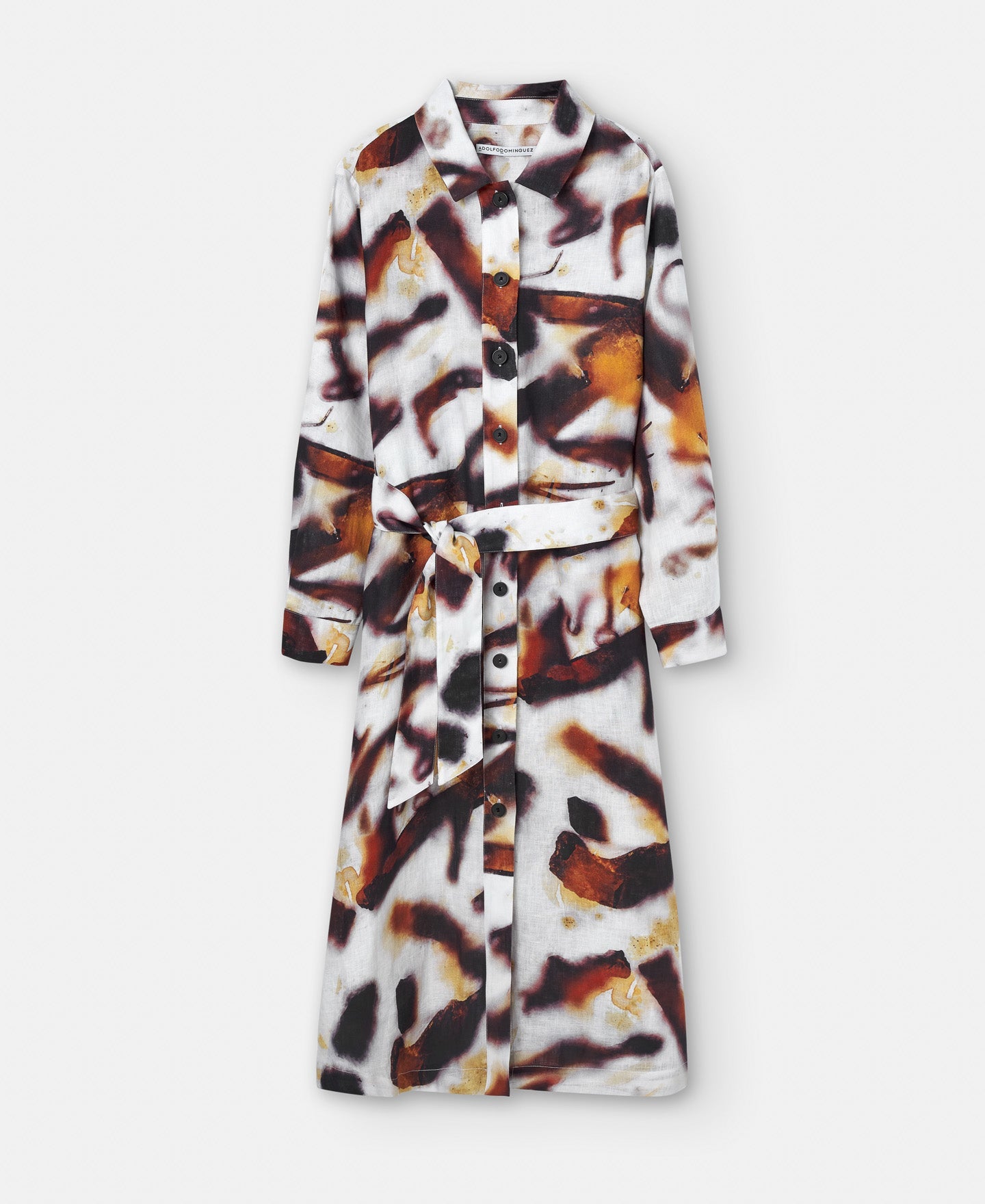 Yellow Print European Linen Shirt Dress