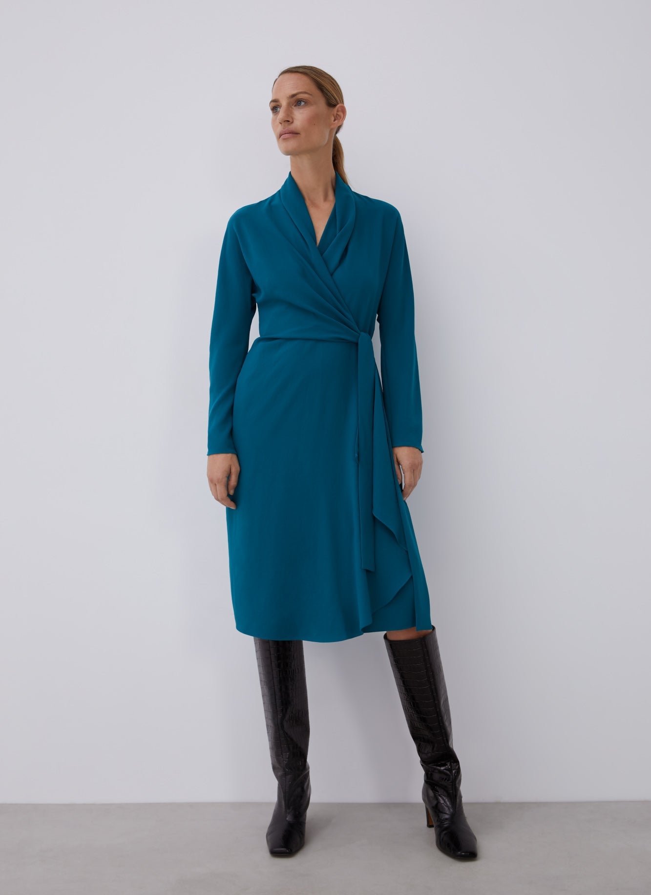 Blue Midi Godet Side Dress