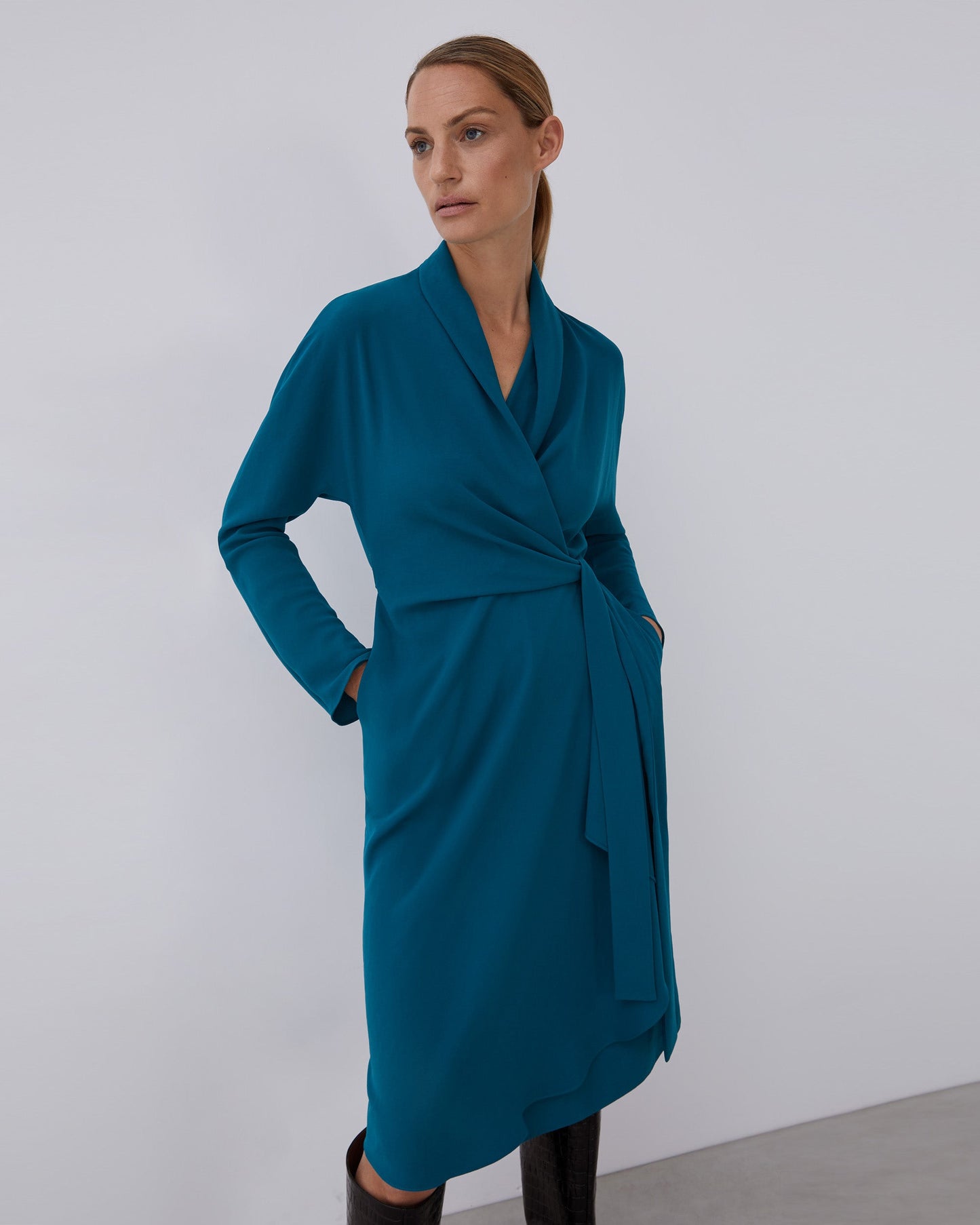 Blue Midi Godet Side Dress