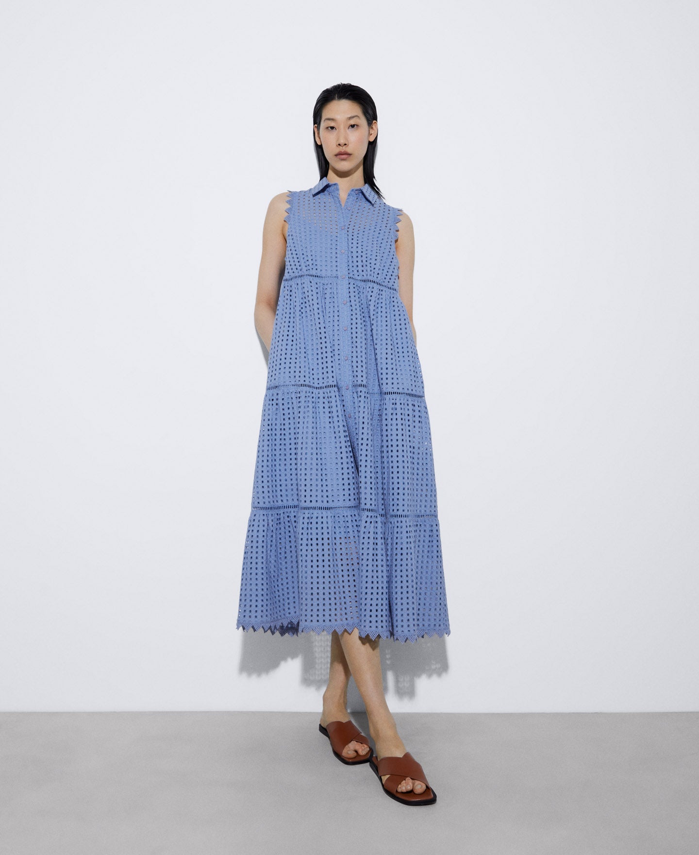 Blue Long Dress With Shirt Collar