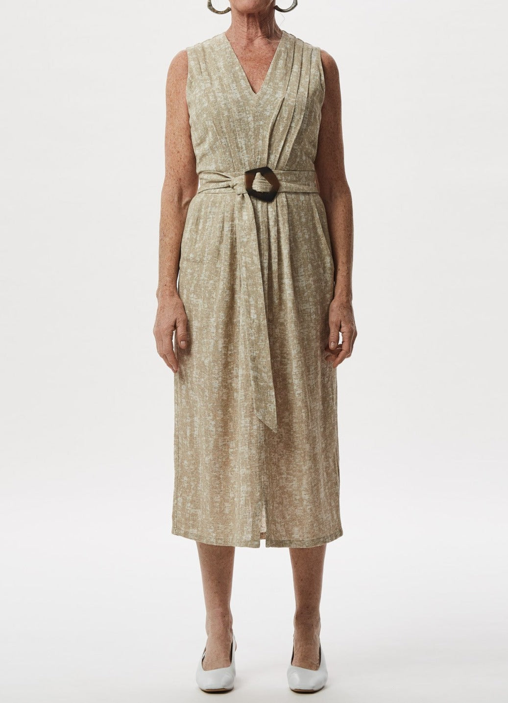 Sand Linen And Cotton Dress With Belt
