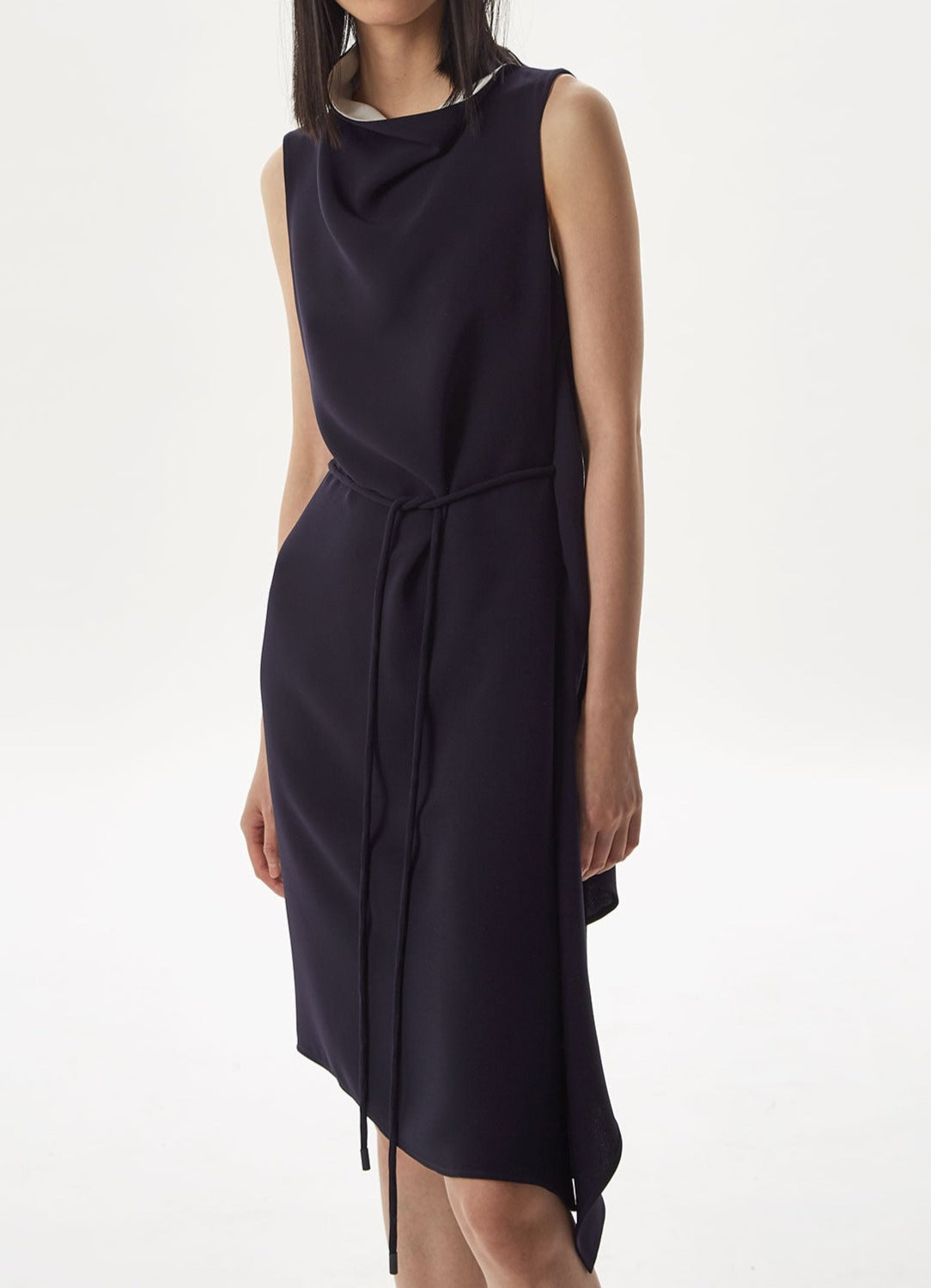 Blue Asymmetric Dress With Chimney Collar