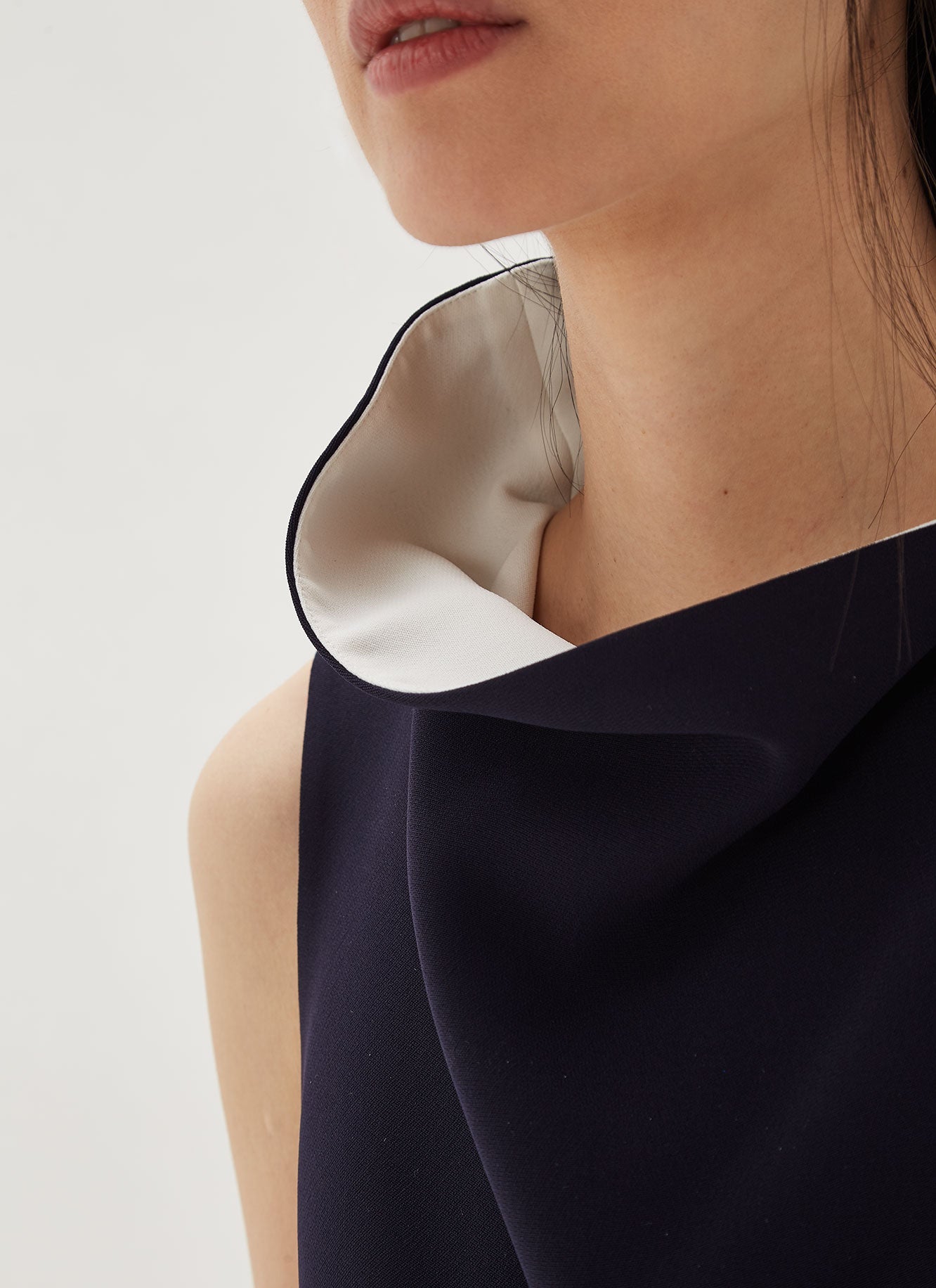 Blue Asymmetric Dress With Chimney Collar