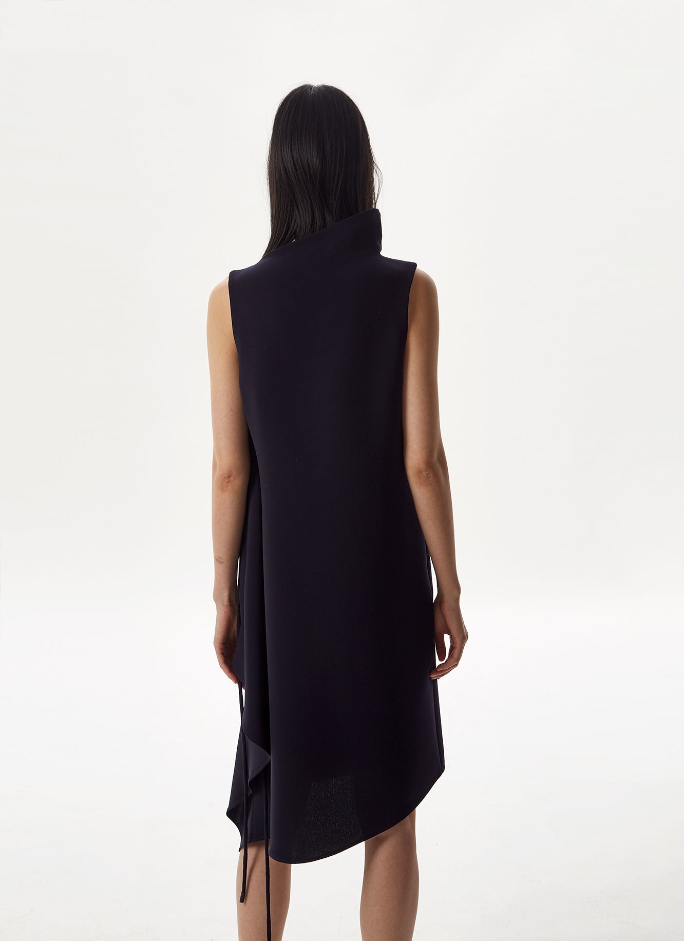 Blue Asymmetric Dress With Chimney Collar