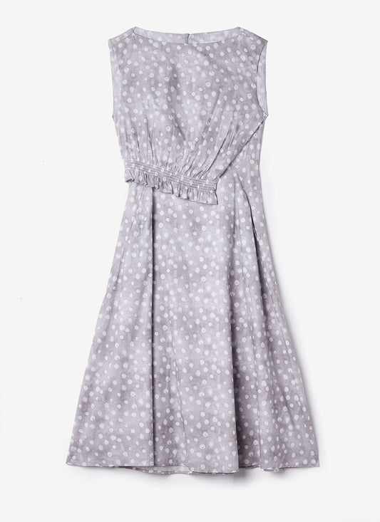Grey/White Cotton Midi Dress With Signature Print
