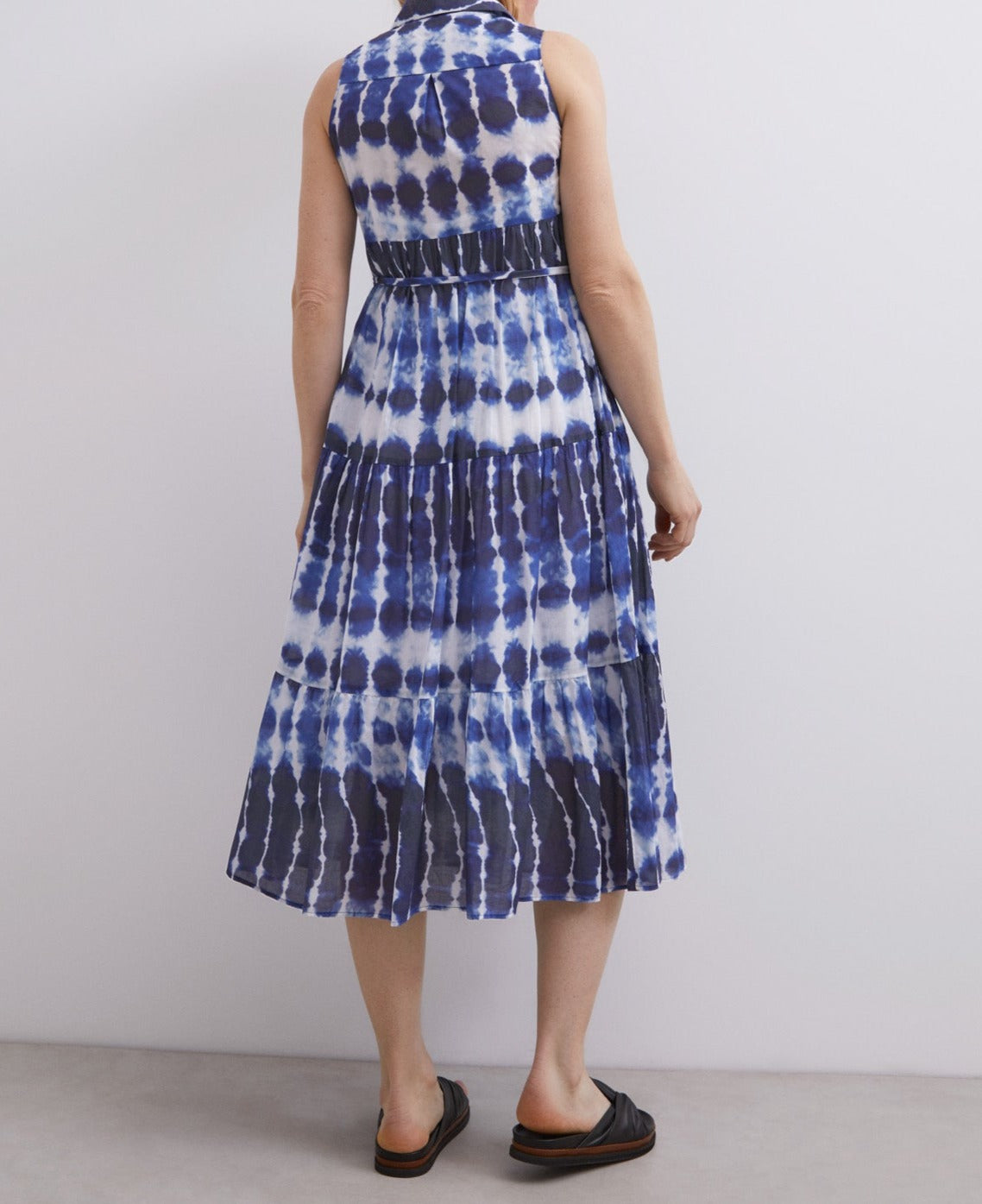 Blue Print Shibori Shirt Collar Dress
