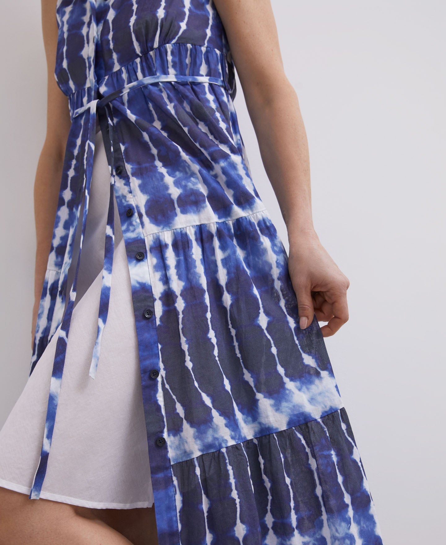 Blue Print Shibori Shirt Collar Dress