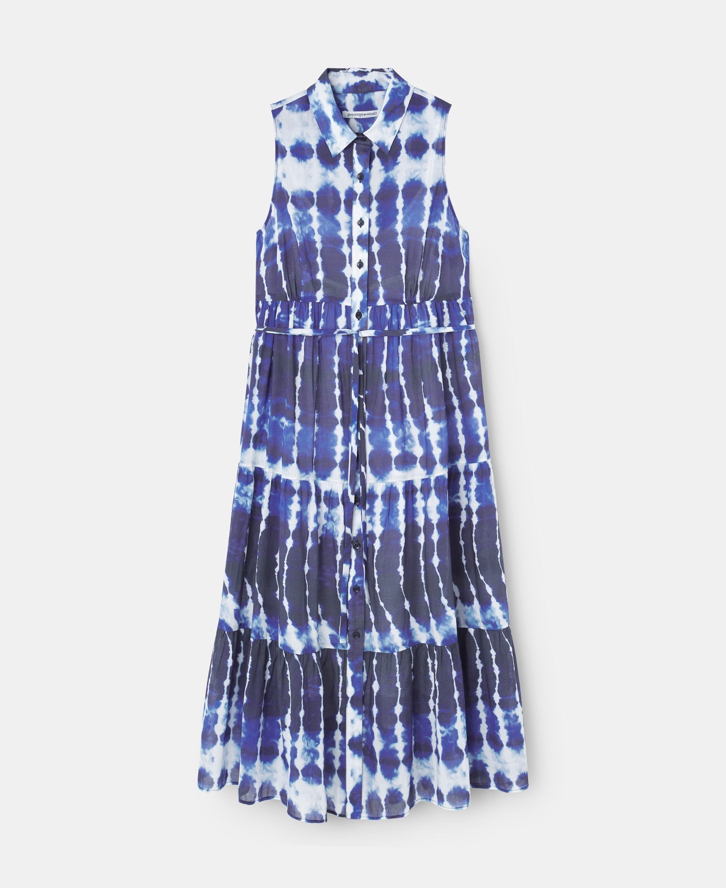Blue Print Shibori Shirt Collar Dress