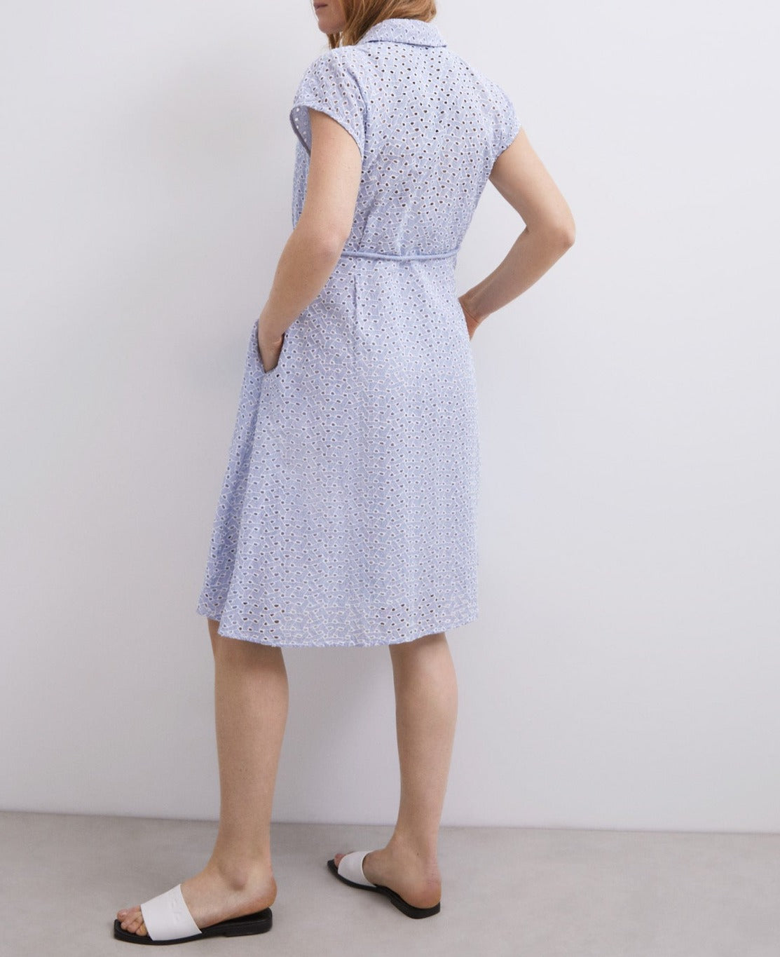 Blue Shirt Dress In Die-Cut Cotton