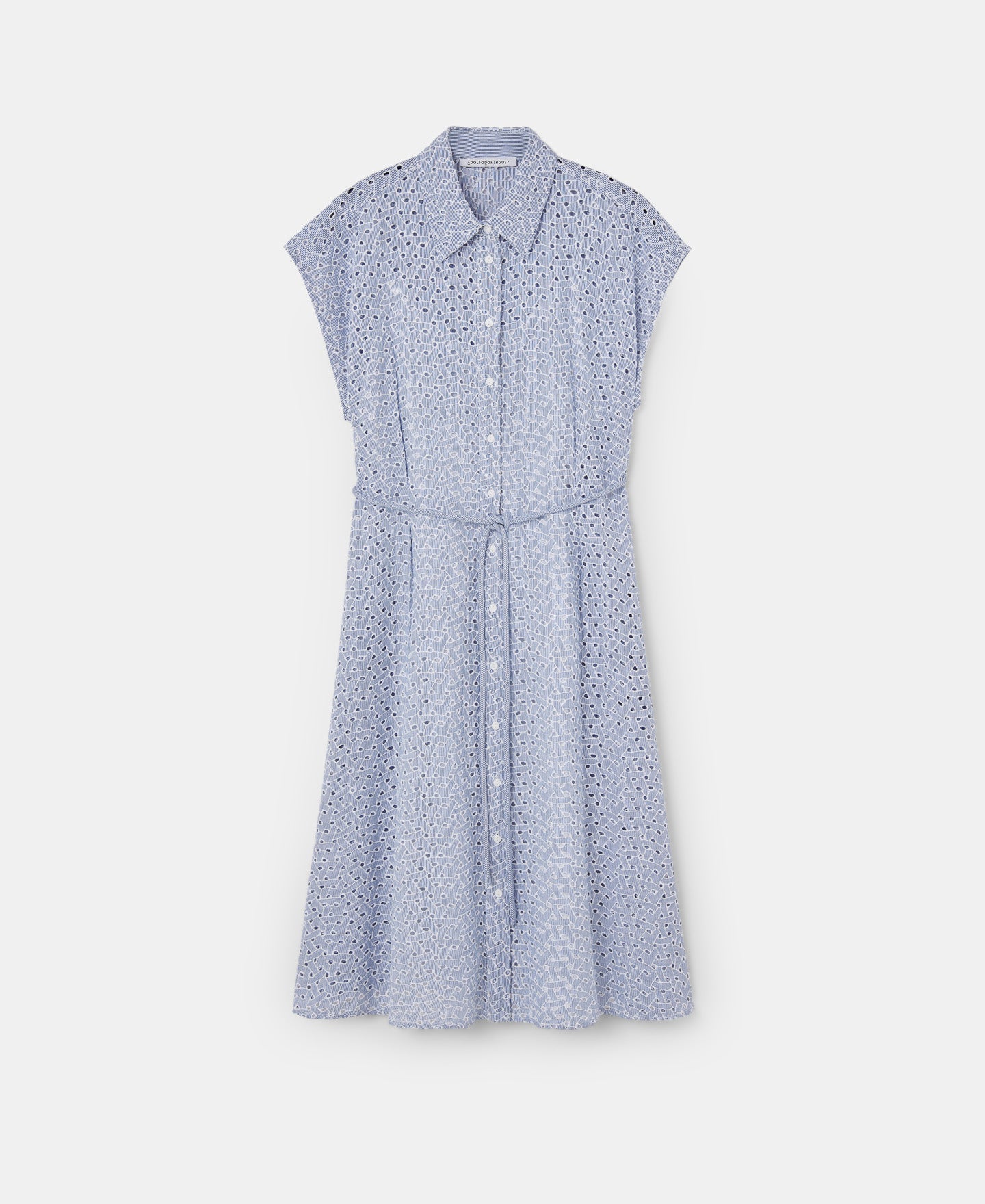 Blue Shirt Dress In Die-Cut Cotton