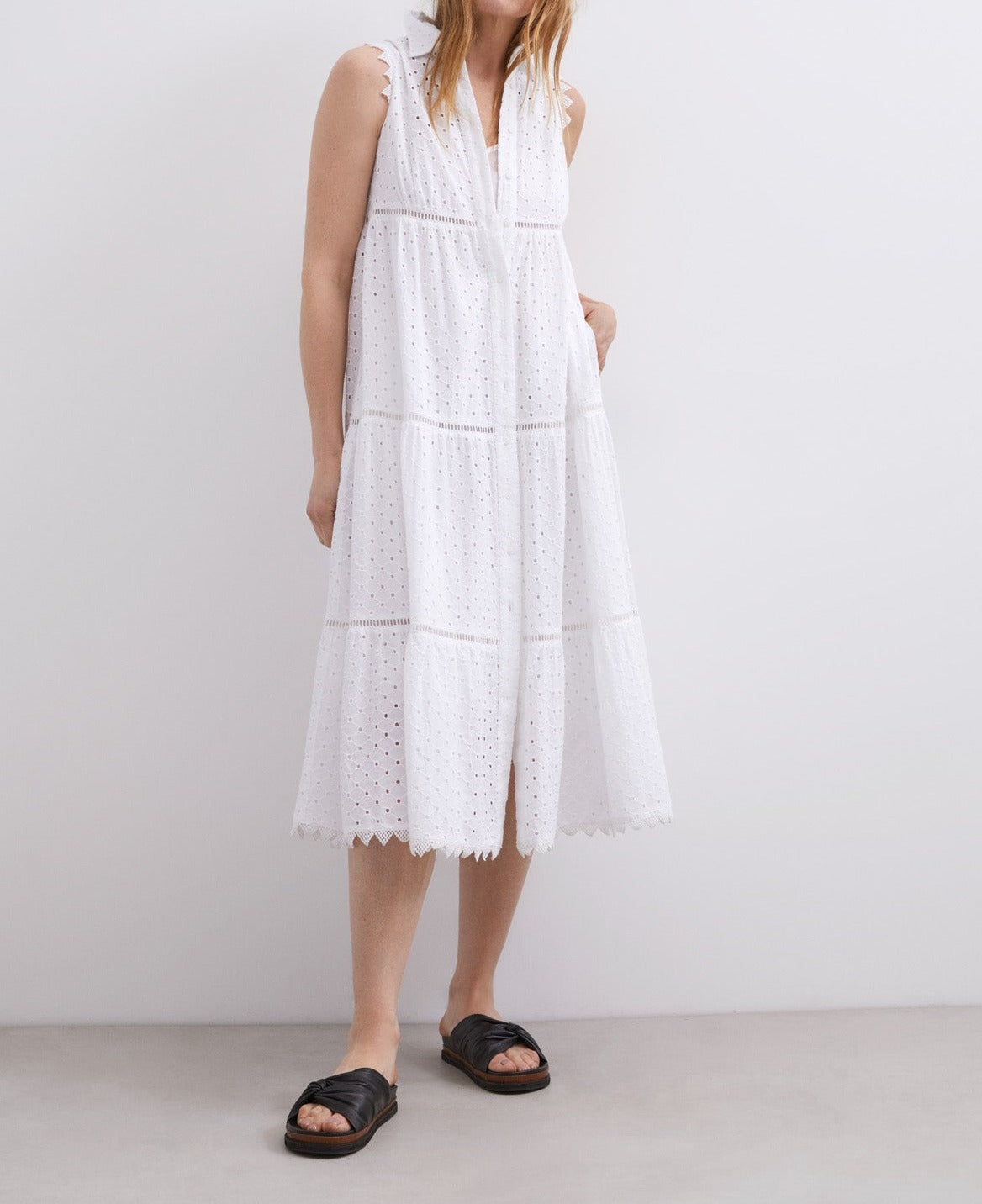 White Midi Dress White Shirt Collar