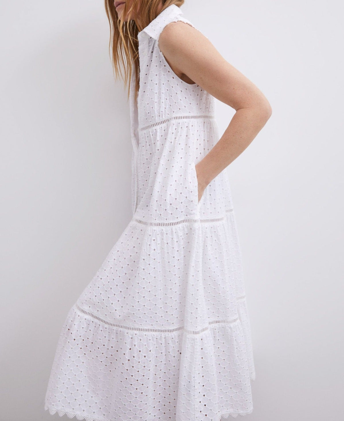 White Midi Dress White Shirt Collar