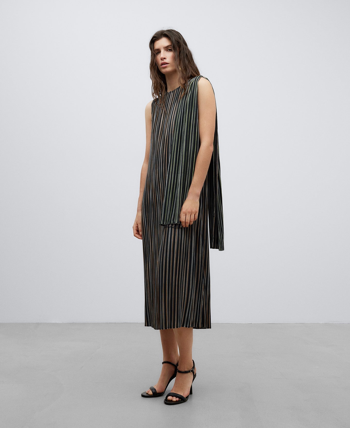 White/Blue Stripe Recycled Crinkle Dress With Bow