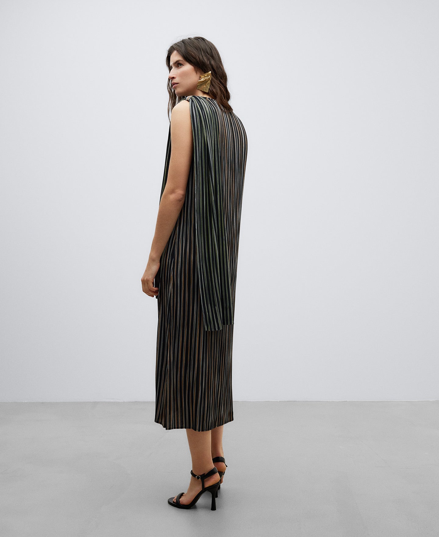 White/Blue Stripe Recycled Crinkle Dress With Bow