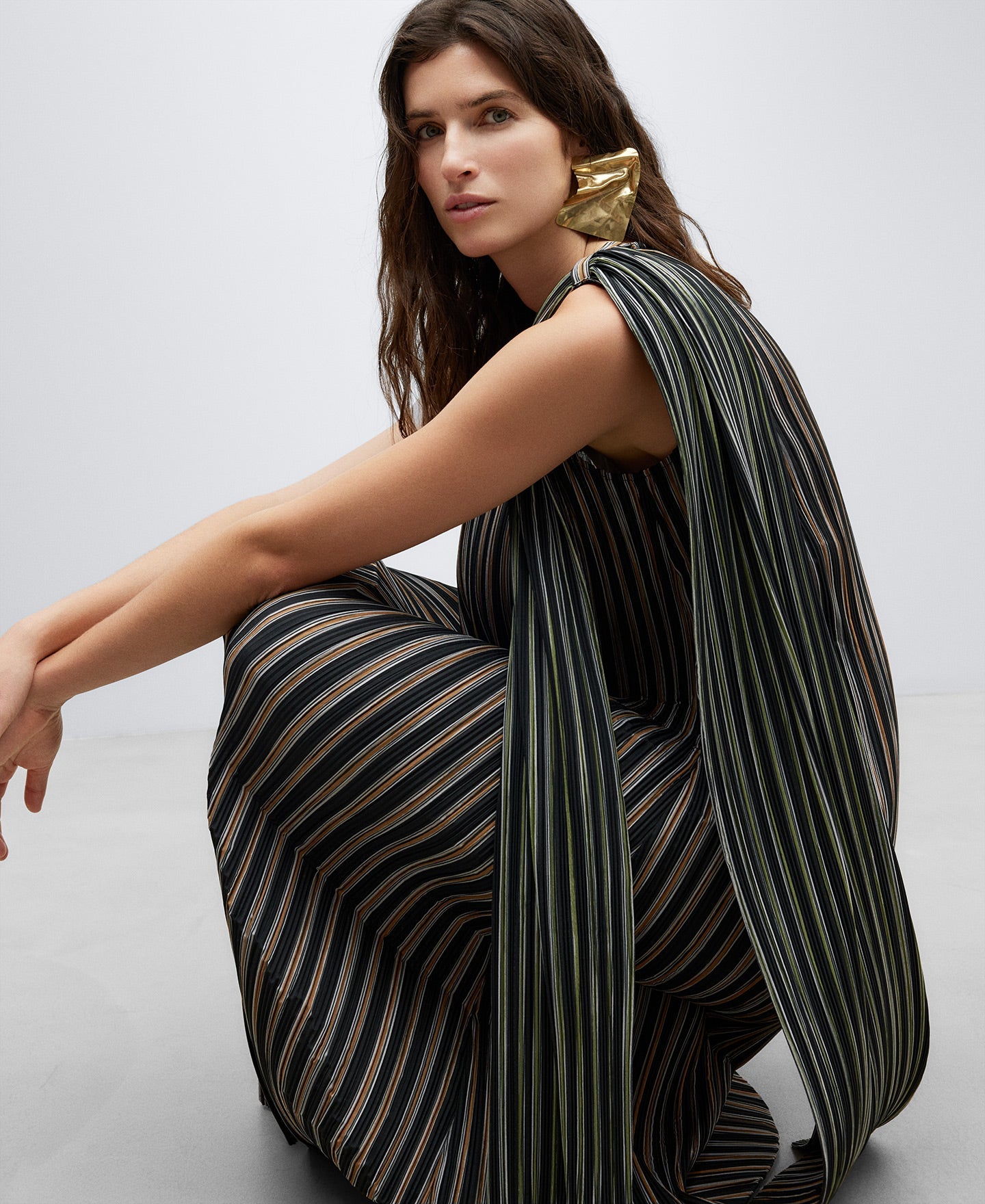 White/Blue Stripe Recycled Crinkle Dress With Bow