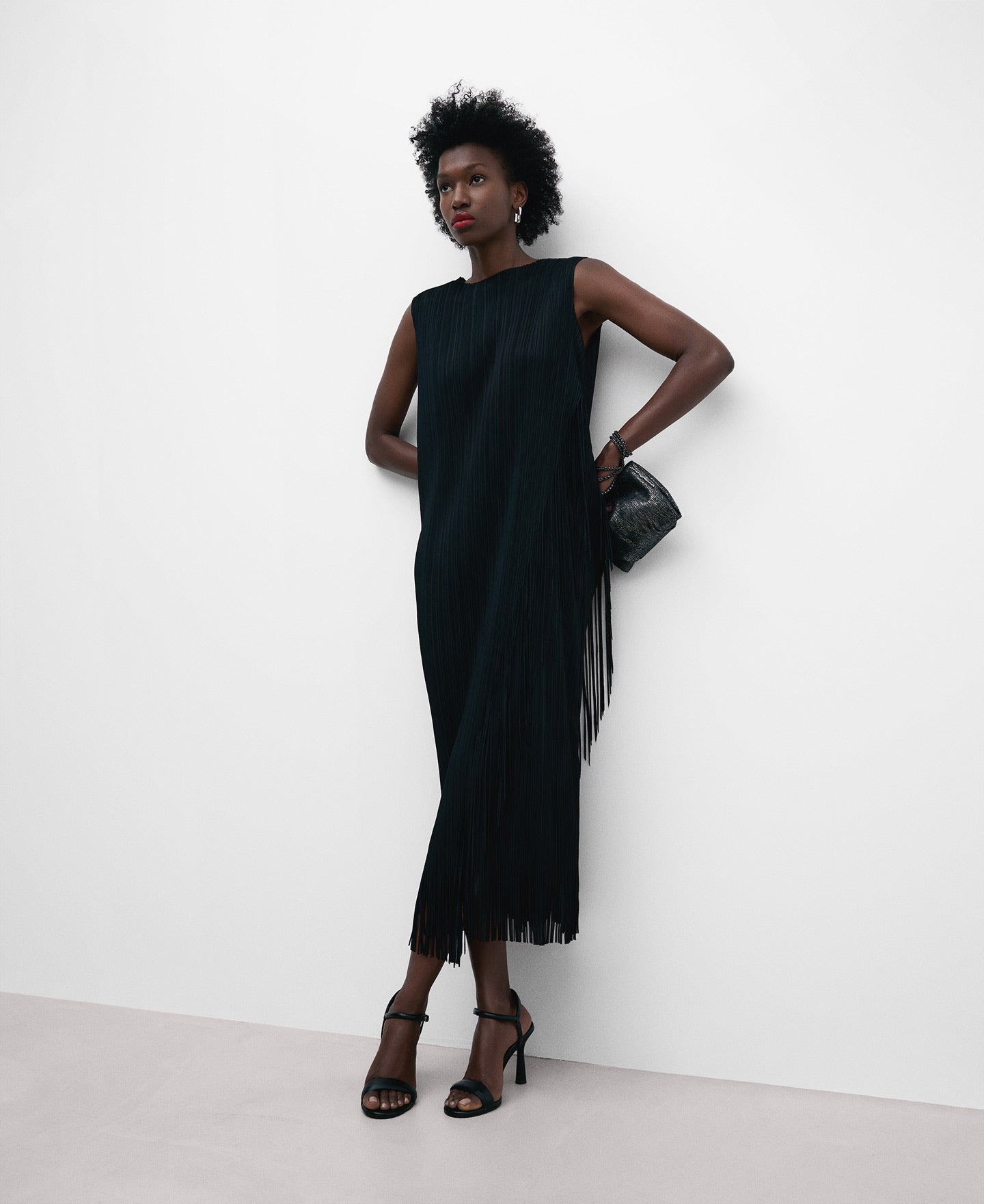 Black Recycled Polyester Fringed Dress