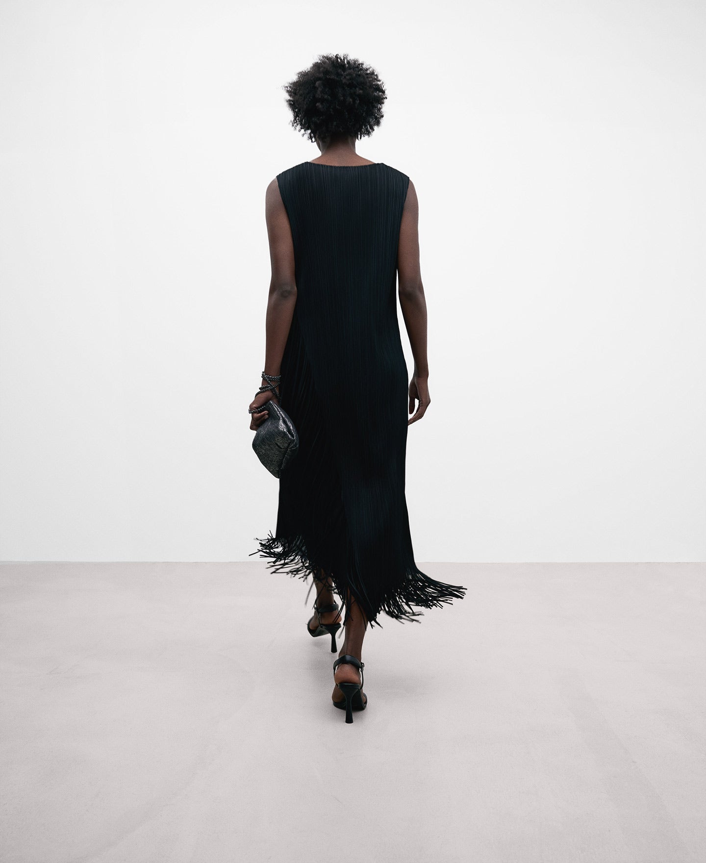 Black Recycled Polyester Fringed Dress