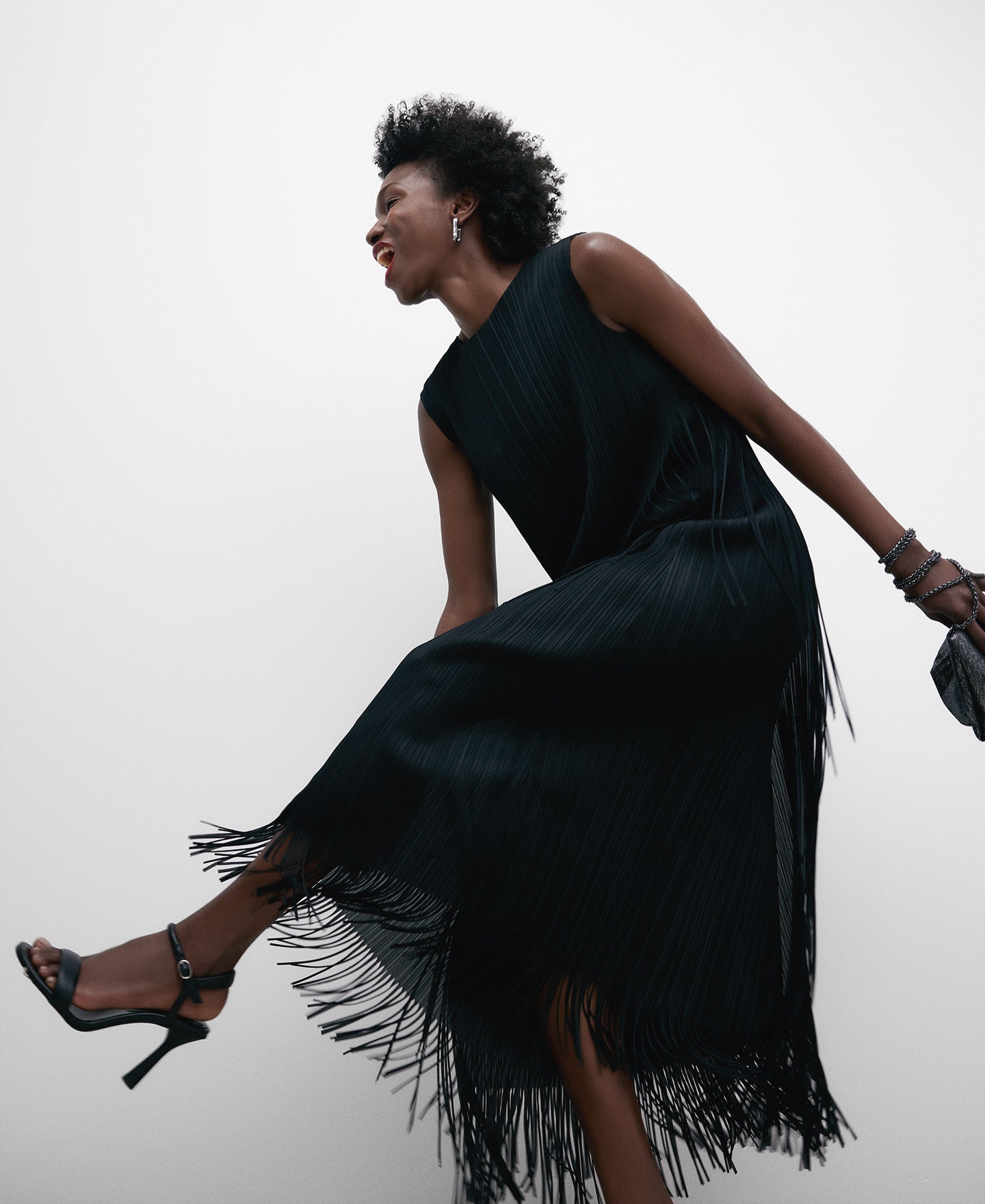 Black Recycled Polyester Fringed Dress