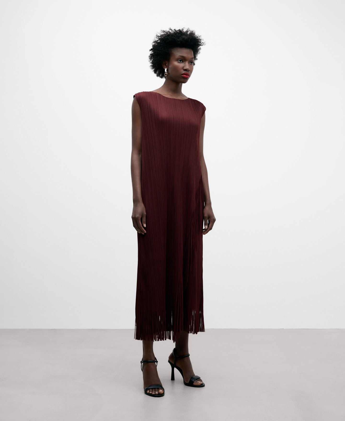 Burgundy Recycled Polyester Fringed Dress