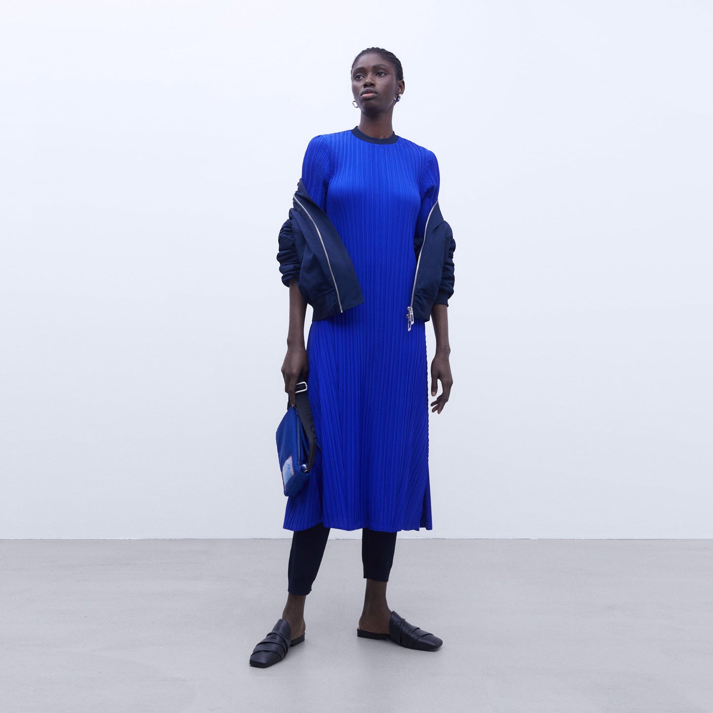 Crinkle A-line Dress - Elegant Blue
