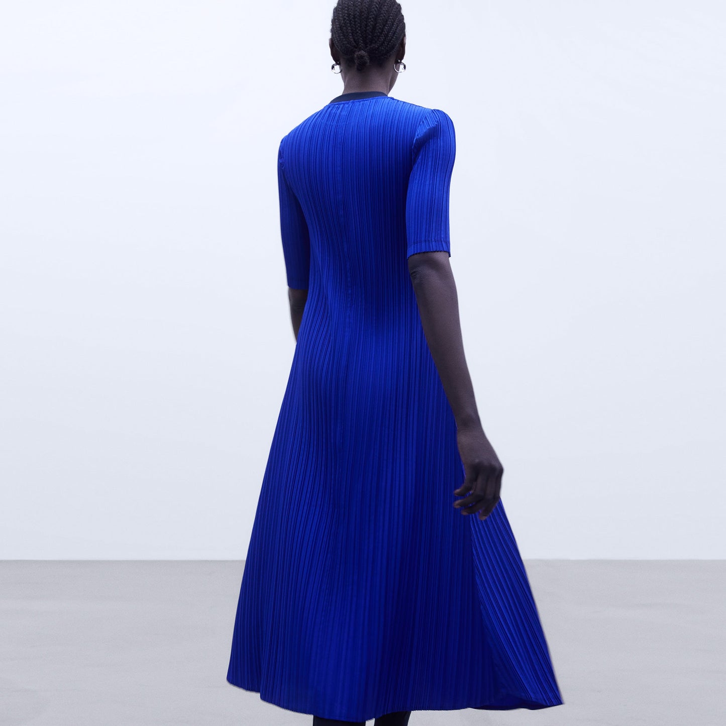 Crinkle A-line Dress - Elegant Blue