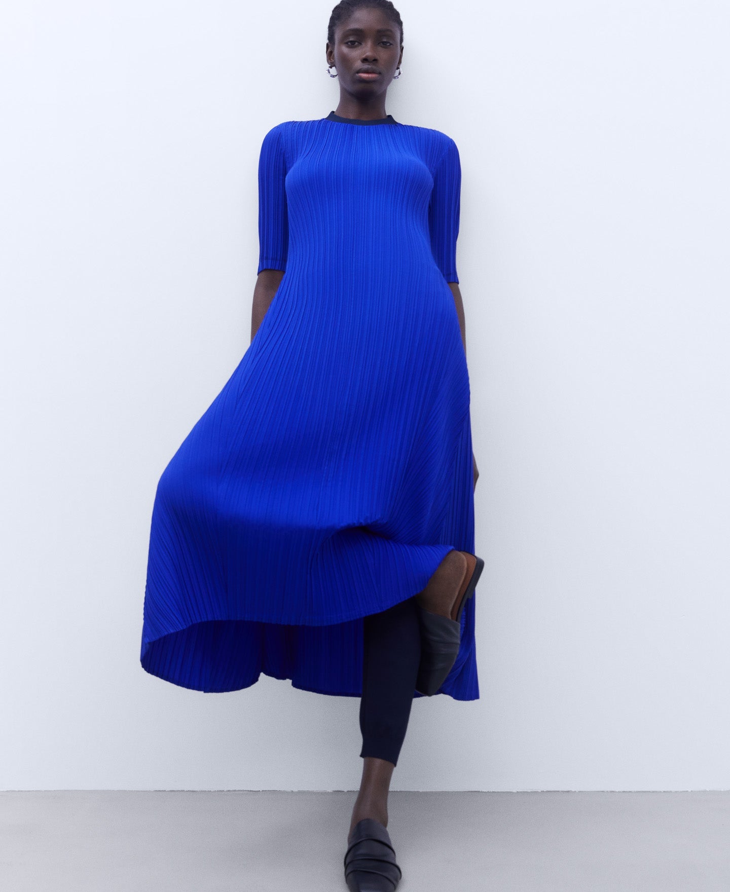 Crinkle A-line Dress - Elegant Blue