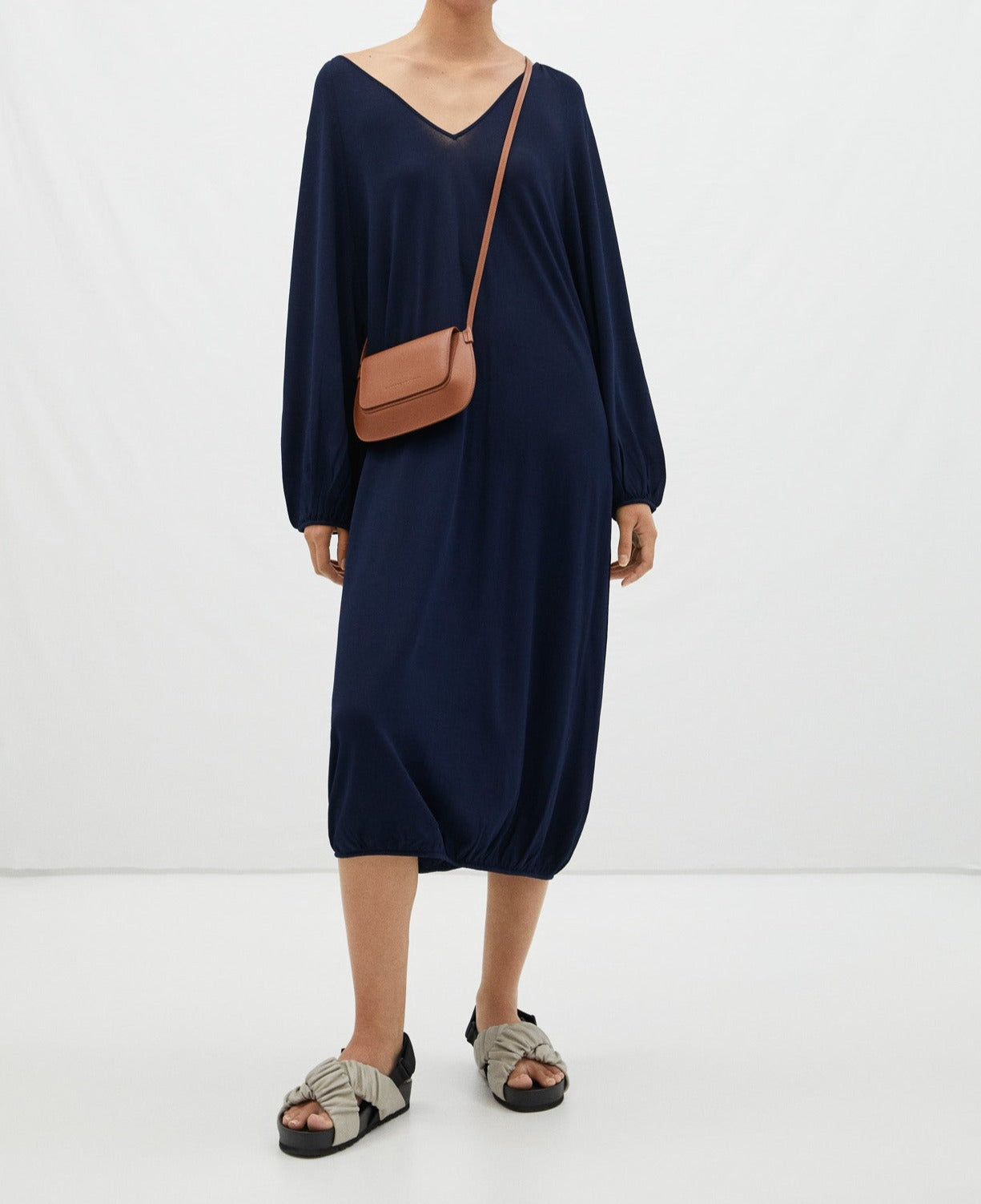 Navy Blue Balloon Silhouette Long Dress