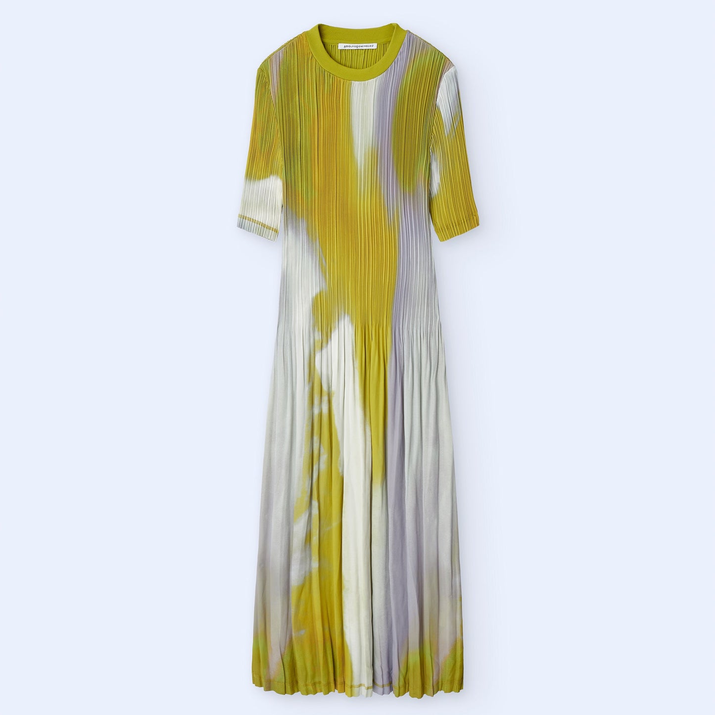 Crinkle Print Yellow Midi Dress