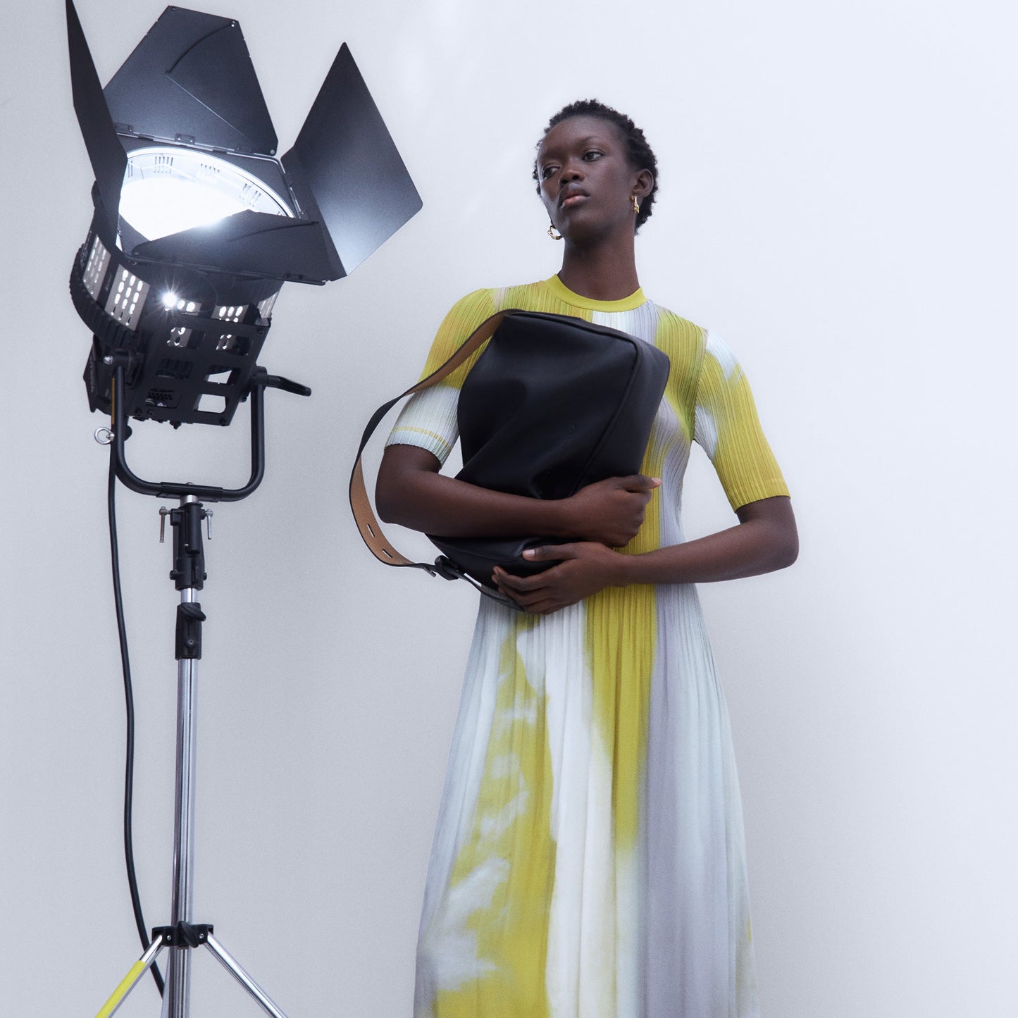 Crinkle Print Yellow Midi Dress