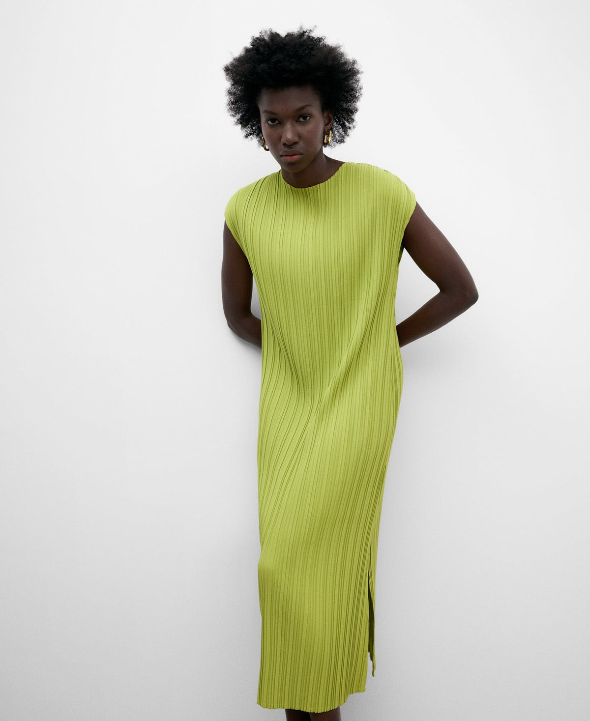 Crinkle Midi Dress in Green
