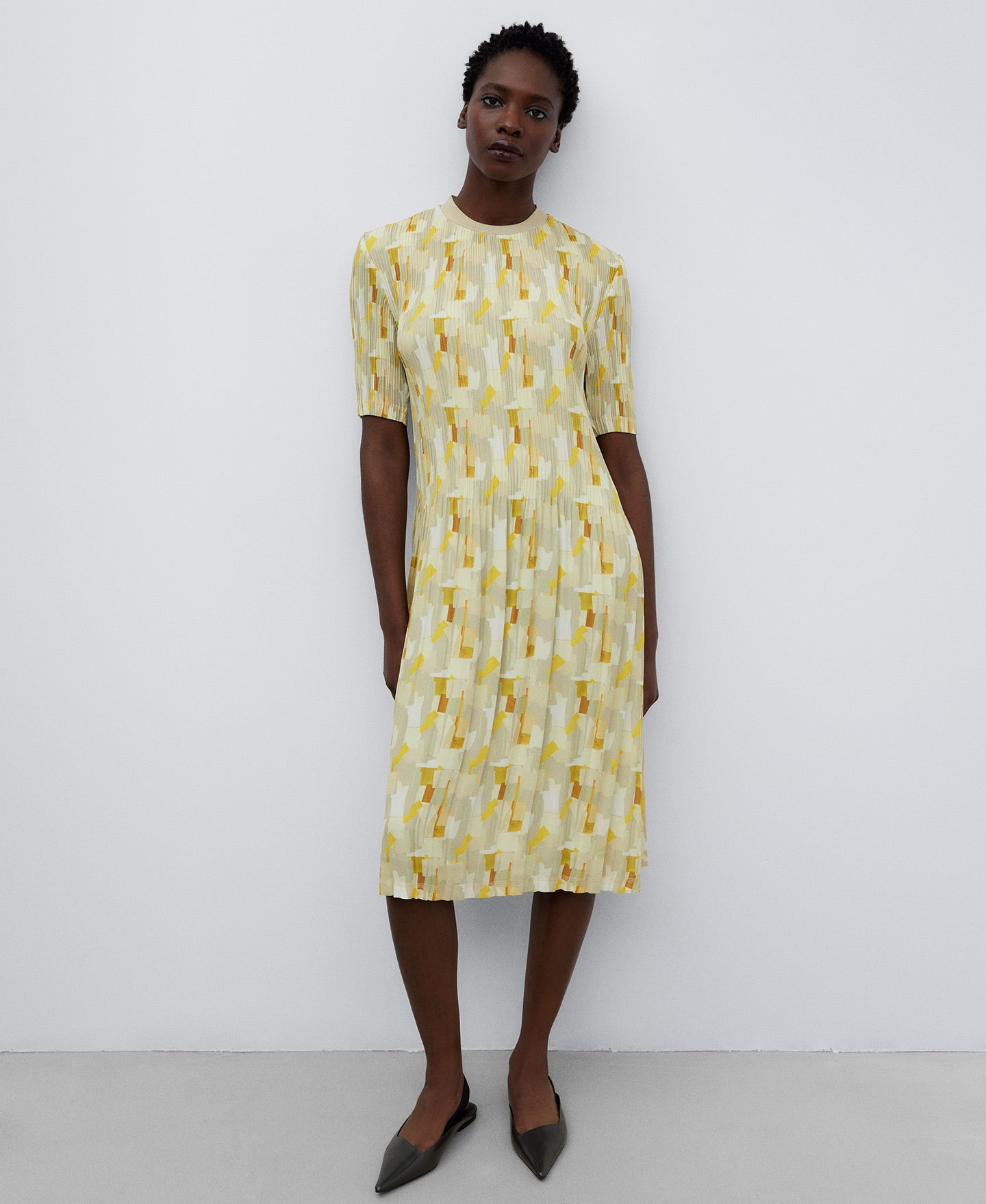 Yellow Print Printed Recycled Crinkle Dress