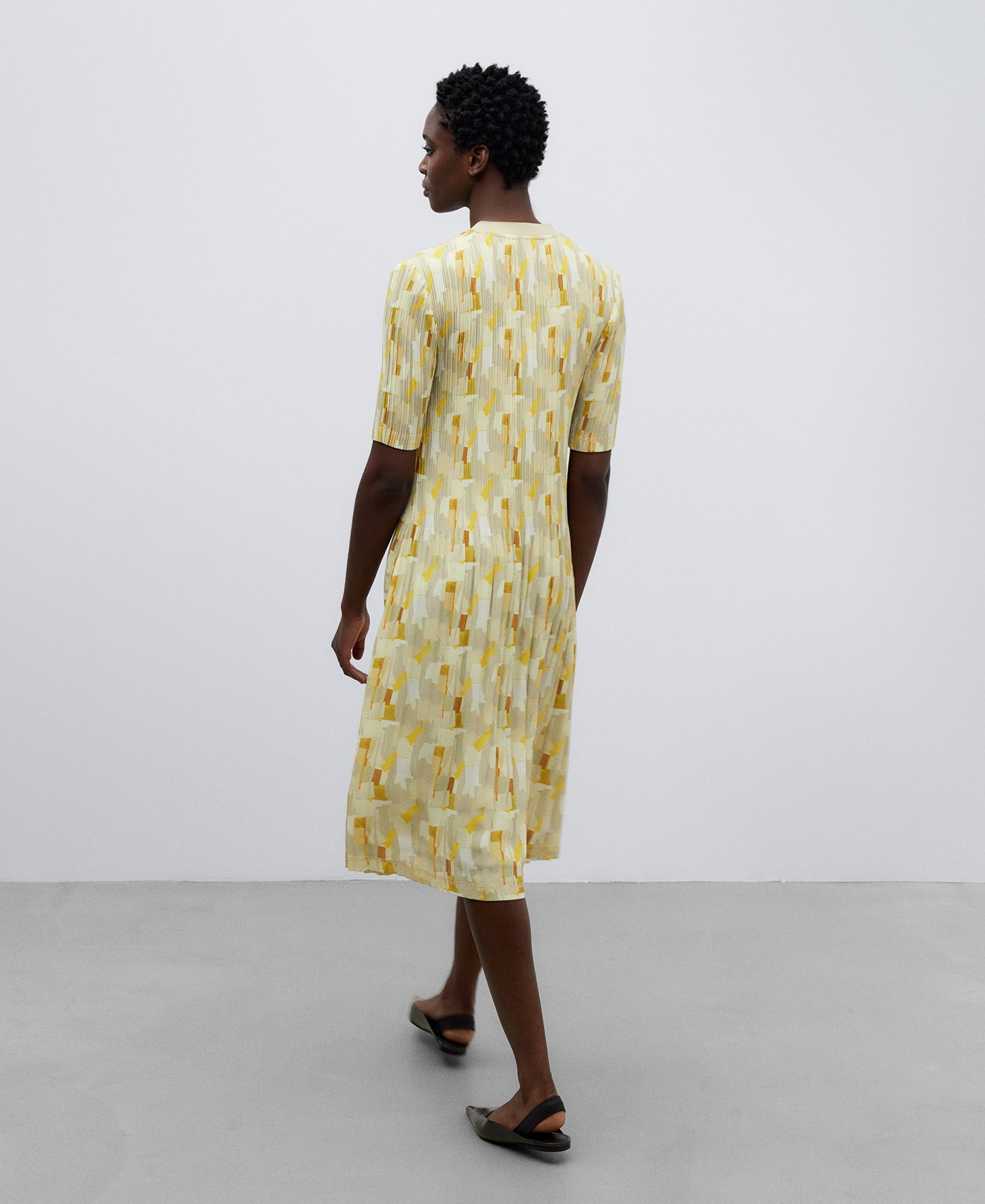 Yellow Print Printed Recycled Crinkle Dress