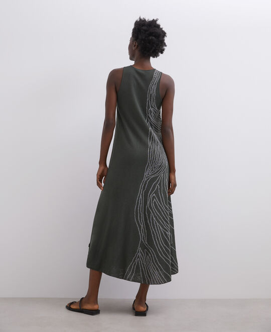 Green/Ecru Two-Tone Jacquard Linen Dress