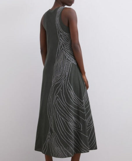 Green/Ecru Two-Tone Jacquard Linen Dress