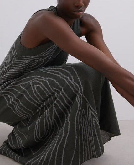 Green/Ecru Two-Tone Jacquard Linen Dress