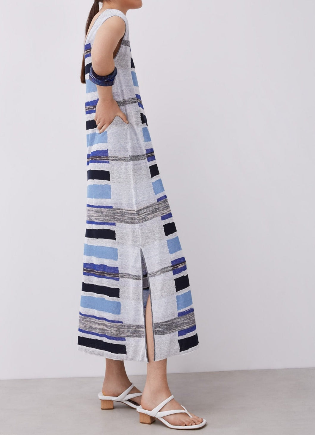 Blue Long Striped Linen Dress