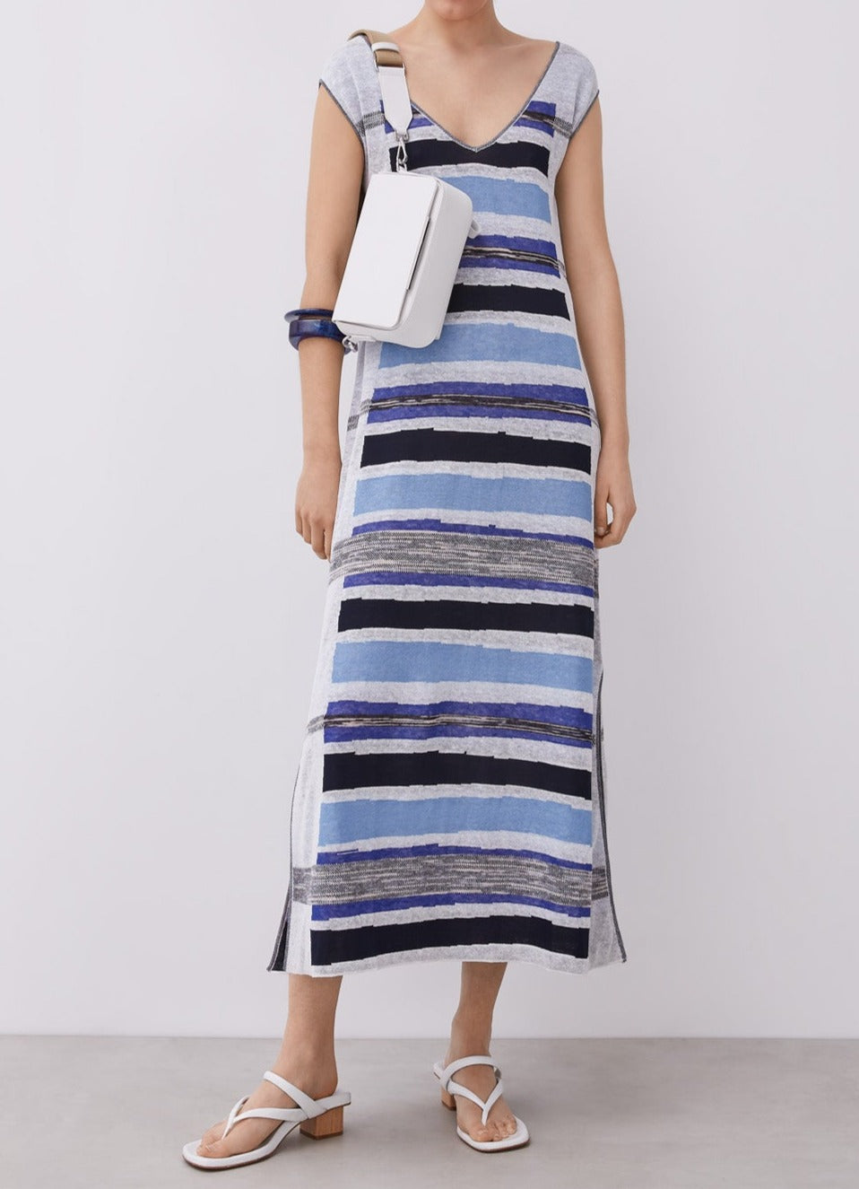 Blue Long Striped Linen Dress