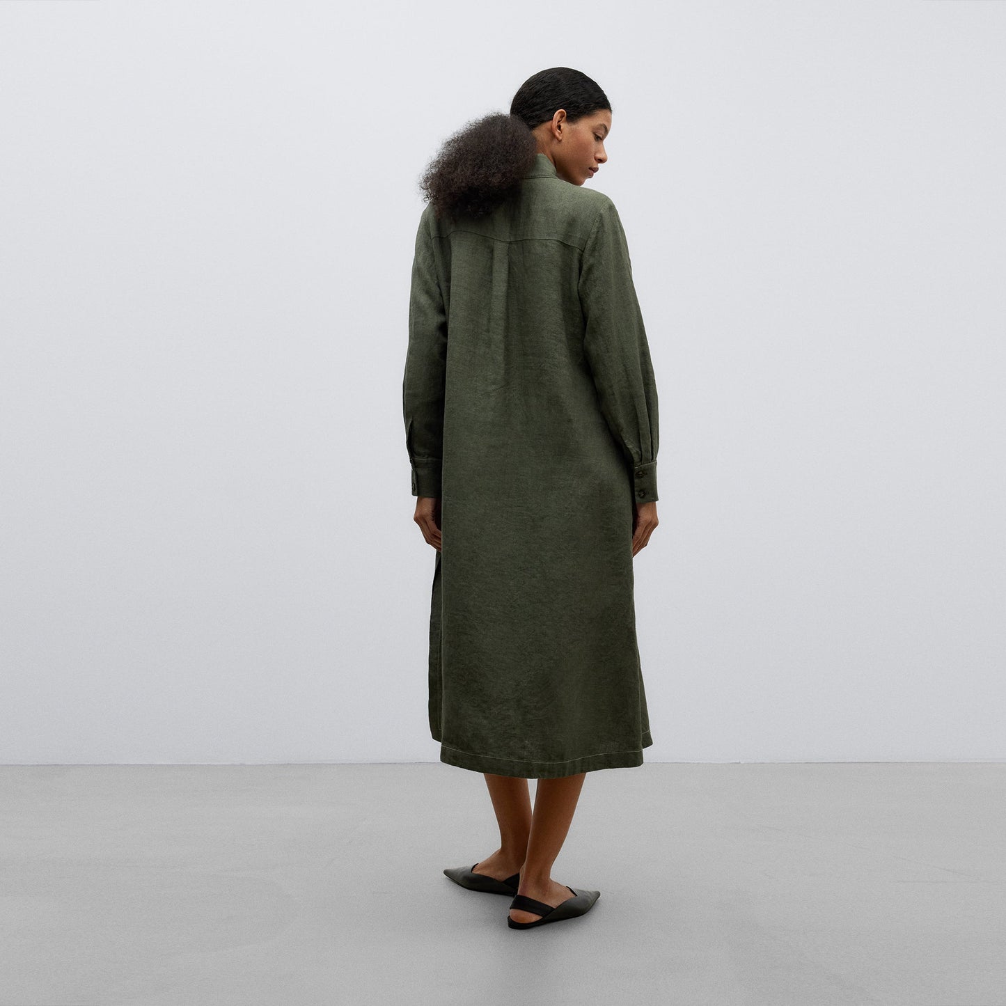 Green Shirt-Like European Linen Dress